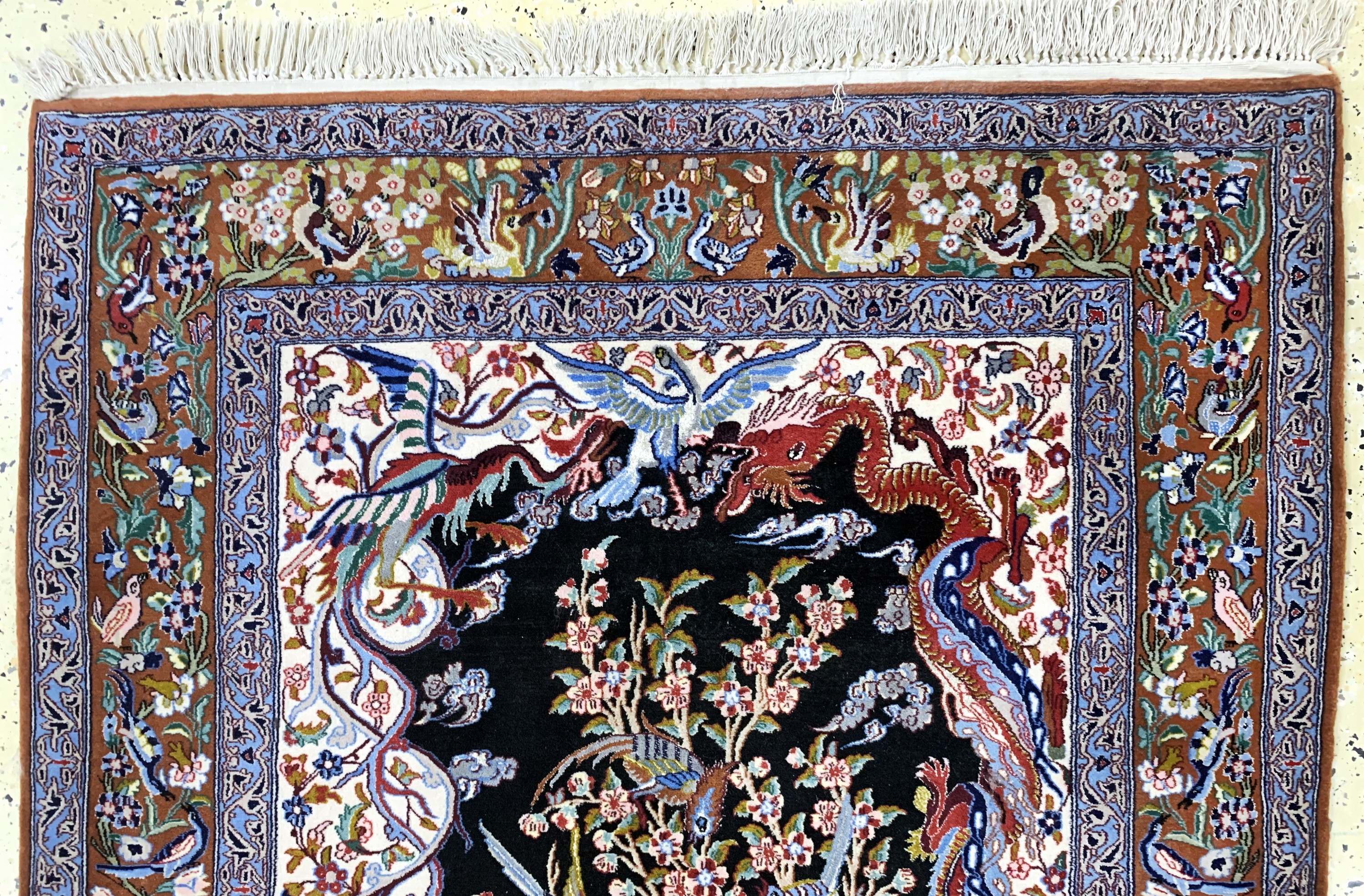 Detail a: Esfahan fein, Persien, Mitte 20.Jhd., Korkwolle mit und auf Seide, ca. 175 x 110 cm,EHZ: 1-2