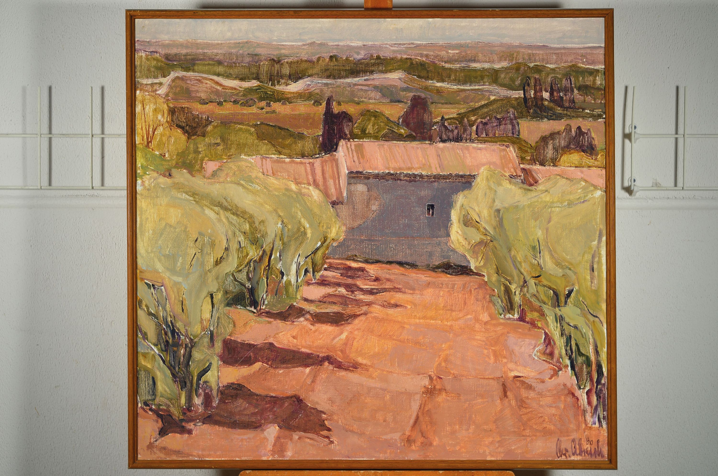 Detail k: Christel Abresch, 1931 Sulzbach-2011 Neustadt, toskanische Landschaft, 1980, signiert und datiert, Öl/Lwd, Rahmen 83x87 cm