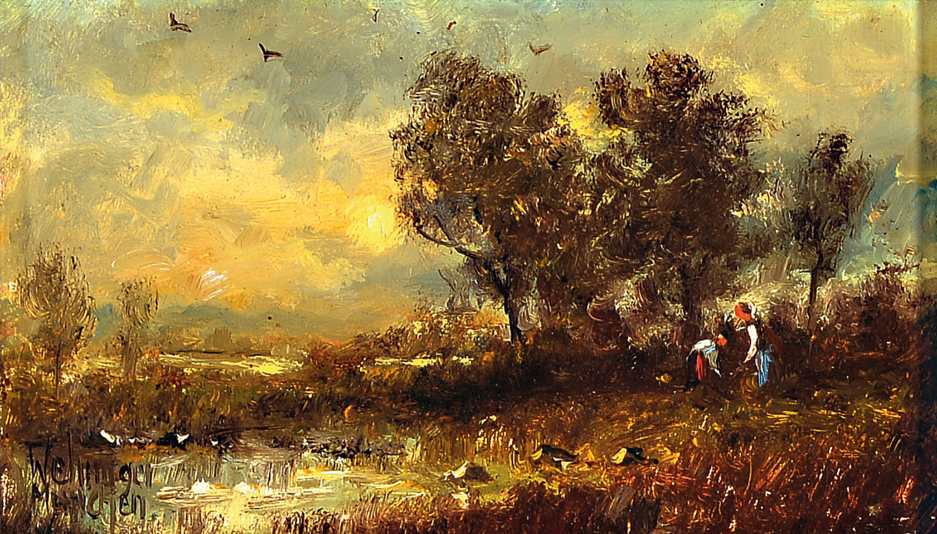 Detail a: Herbert Wehringer, 1926 Kempten-2017, zwei kleinformatige Landschaften, 1x "Seelenlandschaft / Sonnenuntergang", 1x "Moorlandschaft / ...