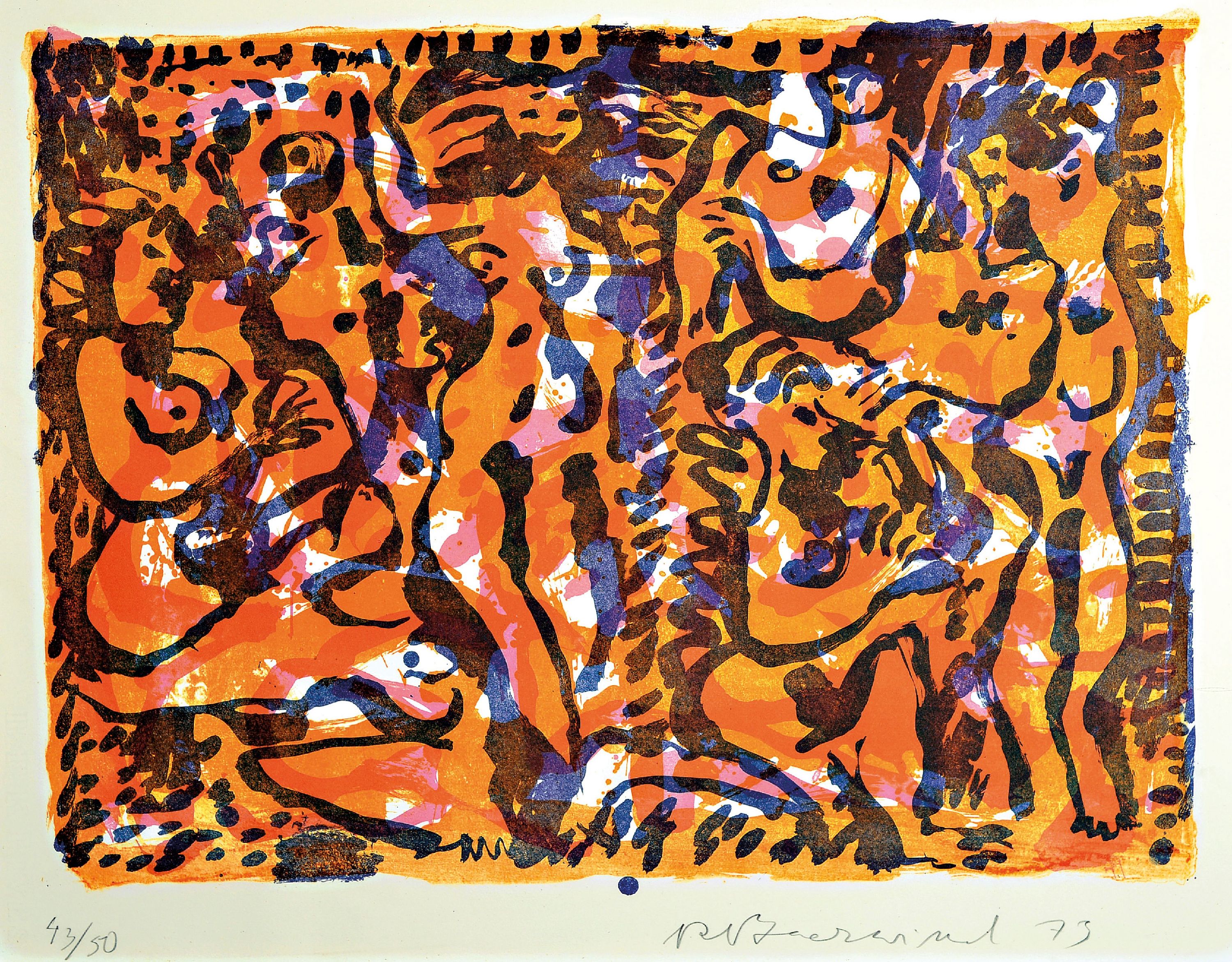 Image 26972944 - Rudi Baerwind, 1910-1982 Mannheim, Farblithographie, dionysische Figurenkomposition in ...