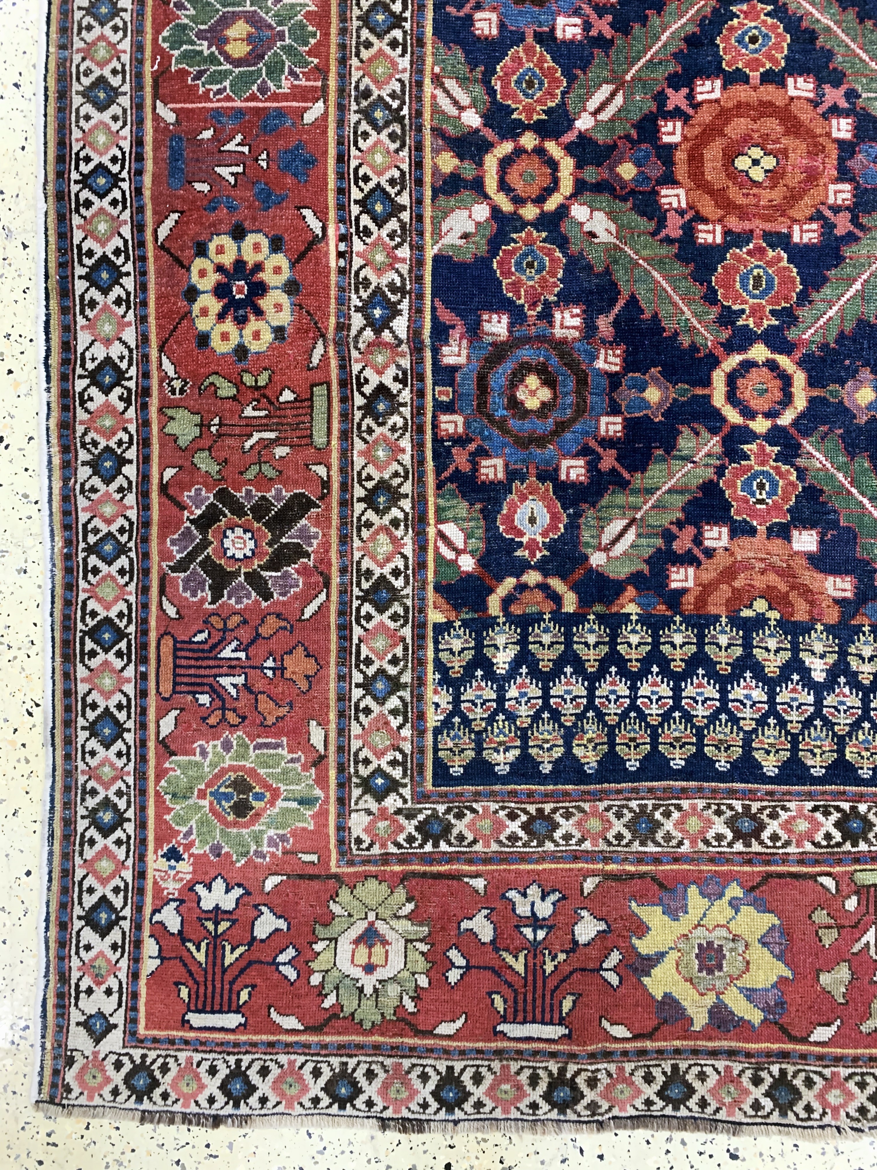 Detail b: Antiker"Saujbulagh"Kelley, Persien, 19.Jhd,Wolle auf Wolle, ca. 426 x 193 cm, EHZ: 2-3, fachkundig restauriert & gereinigt.