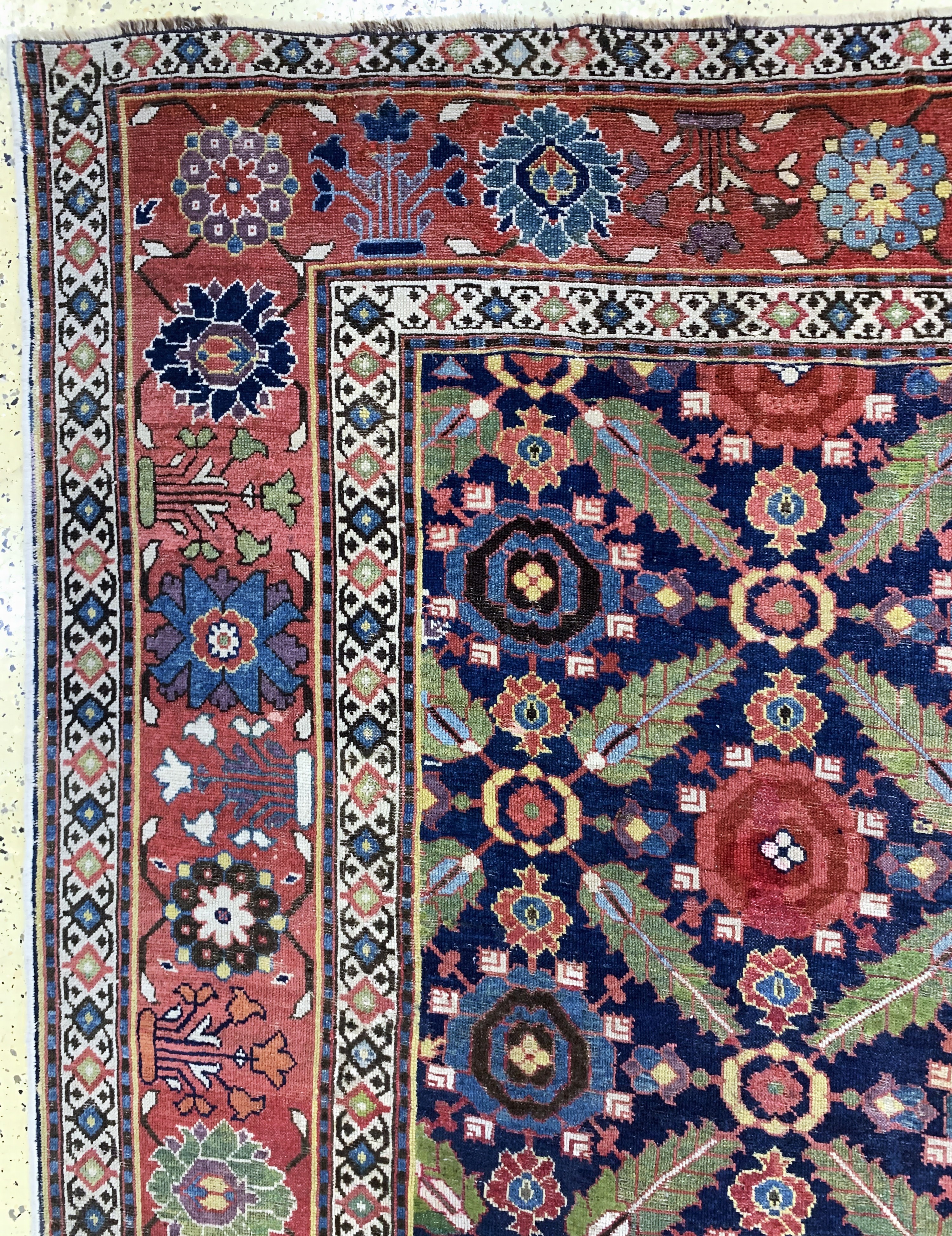 Detail e: Antiker"Saujbulagh"Kelley, Persien, 19.Jhd,Wolle auf Wolle, ca. 426 x 193 cm, EHZ: 2-3, fachkundig restauriert & gereinigt.
