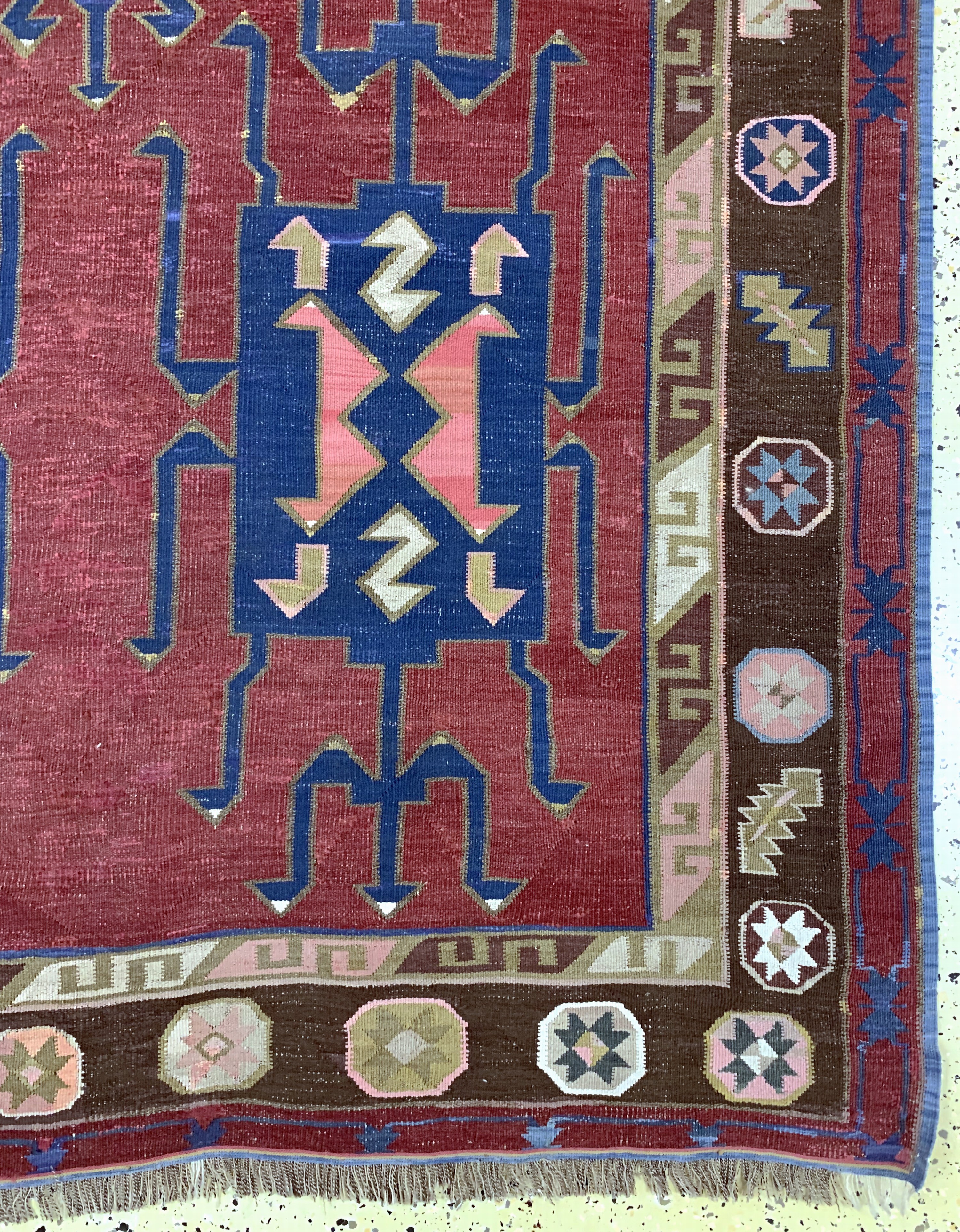 Detail a: Avar Kelim antik, Kaukasus, 19.Jhd, Wolle auf Wolle, ca. 320 x 160 cm, EHZ: 2, (kleine Restaurierungen)