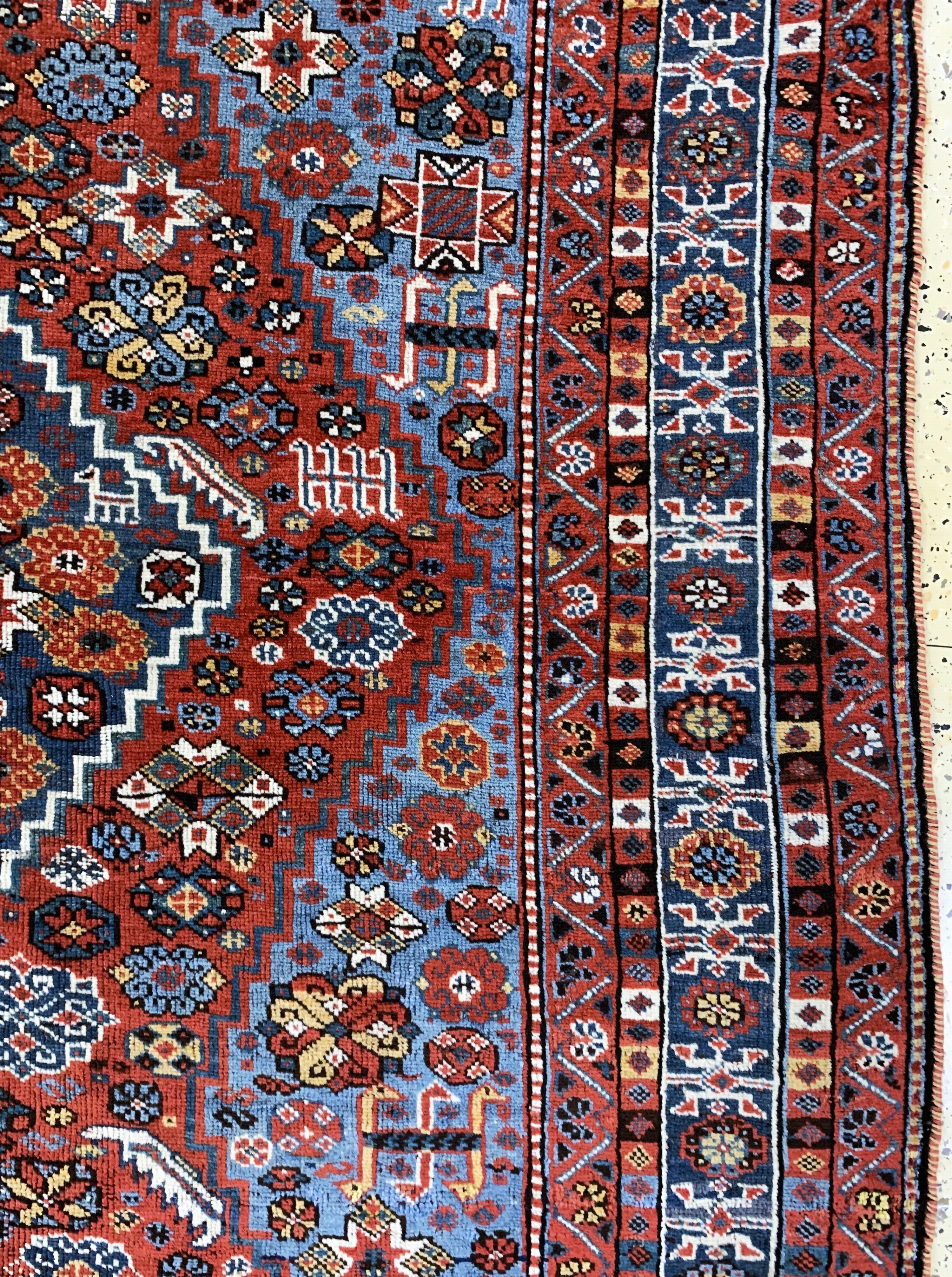 Detail d: Khamseh antik, Persien, um 1900, Wolle auf Wolle, ca. 268 x 163 cm, EHZ: 2-3