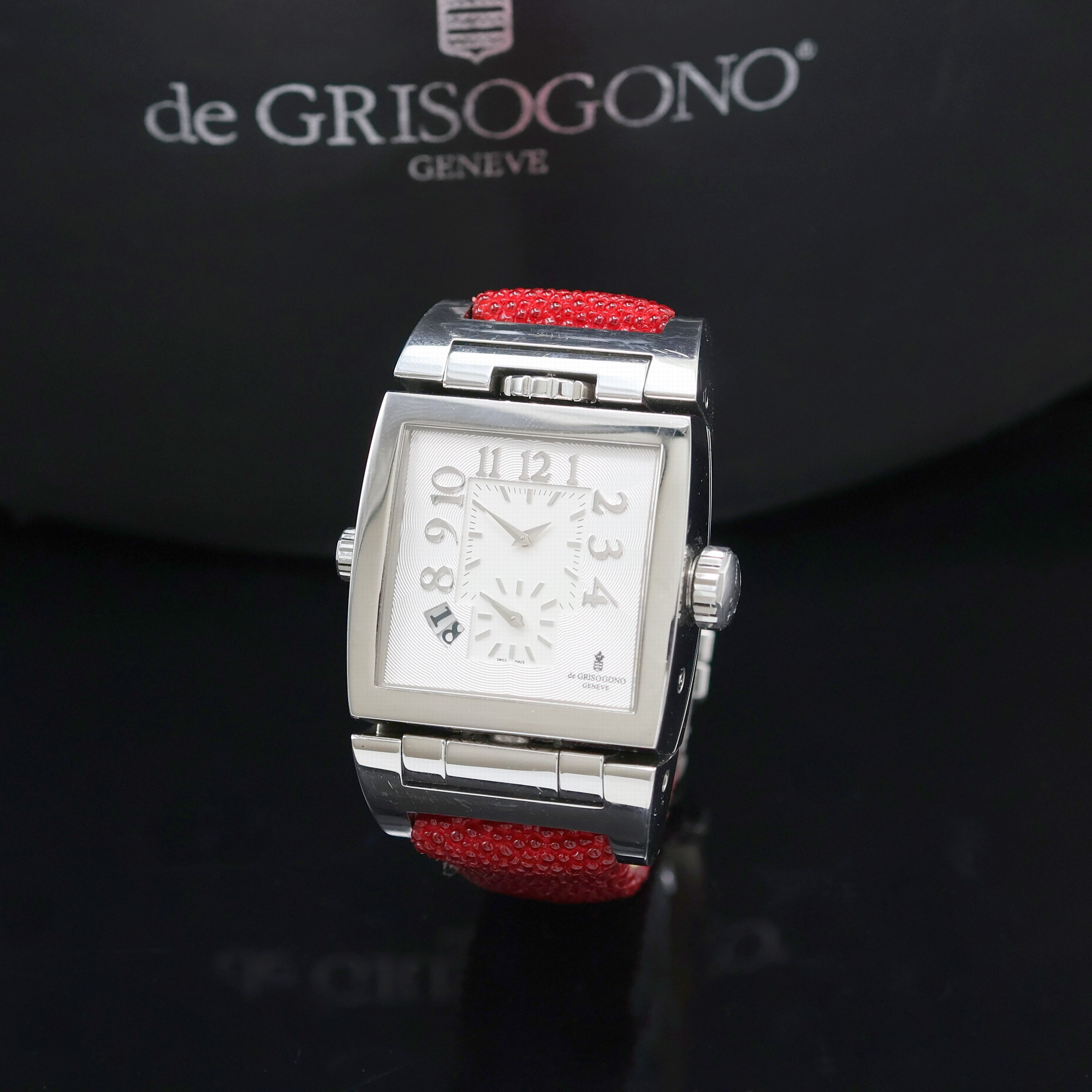 DE GRISOGONO Instrumento Doppio Tre Armbanduhr mit 3 Zeitzonen, Automatik, Schweiz um 2004, um 360 Grad drehbares Wendegehäuse inkl. orig. ...
