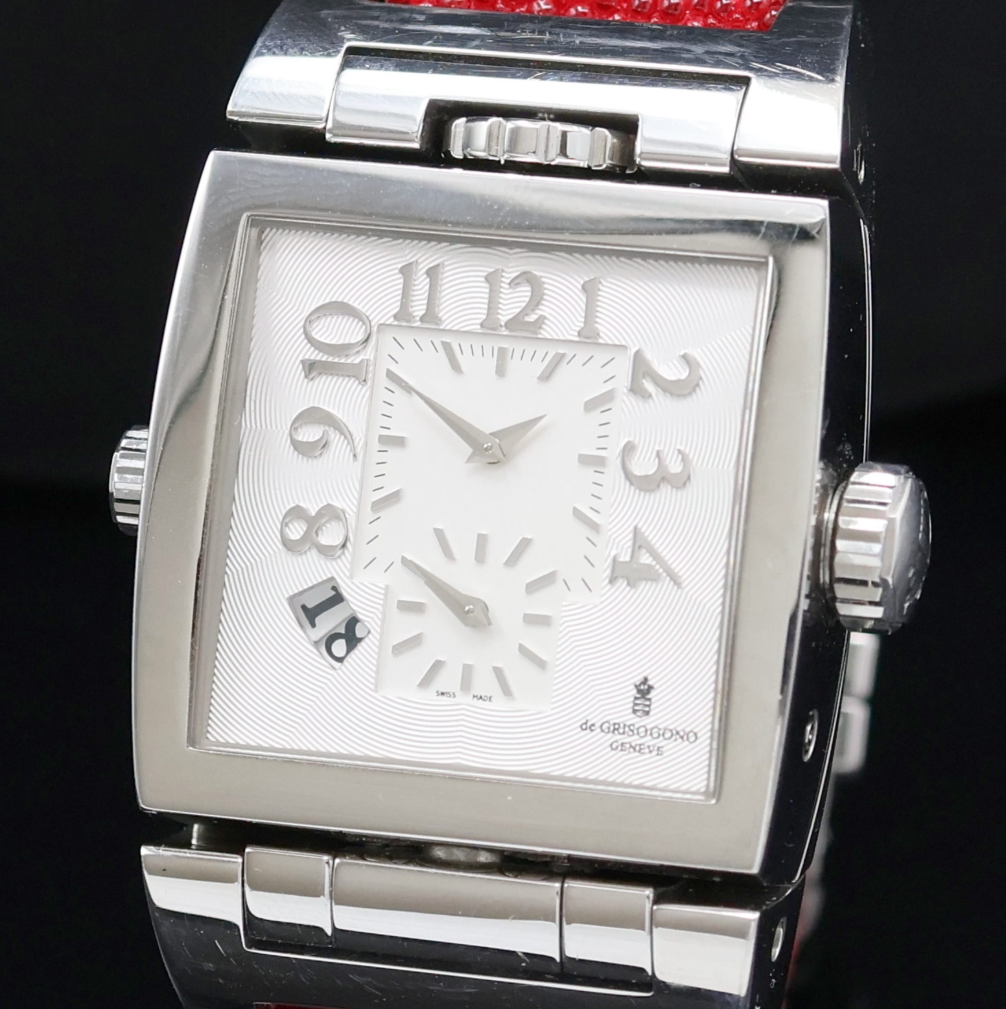 Detail a: DE GRISOGONO Instrumento Doppio Tre Armbanduhr mit 3 Zeitzonen, Automatik, Schweiz um 2004, um 360 Grad drehbares Wendegehäuse inkl. orig. ...