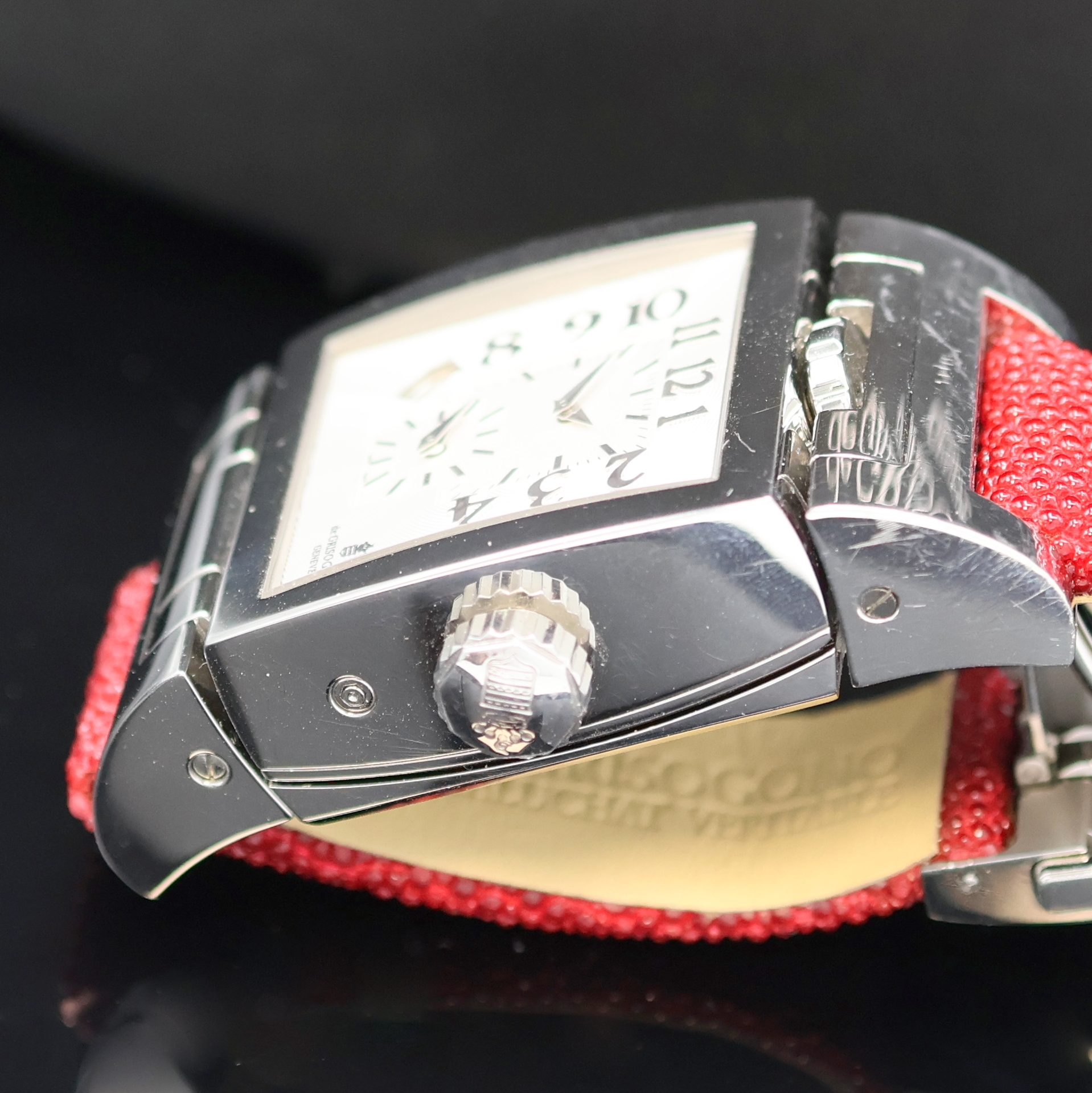 Detail c: DE GRISOGONO Instrumento Doppio Tre Armbanduhr mit 3 Zeitzonen, Automatik, Schweiz um 2004, um 360 Grad drehbares Wendegehäuse inkl. orig. ...