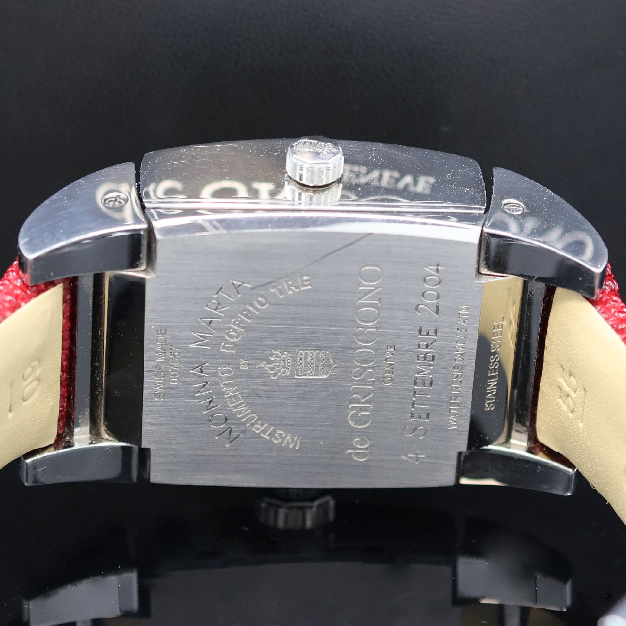 Detail e: DE GRISOGONO Instrumento Doppio Tre Armbanduhr mit 3 Zeitzonen, Automatik, Schweiz um 2004, um 360 Grad drehbares Wendegehäuse inkl. orig. ...