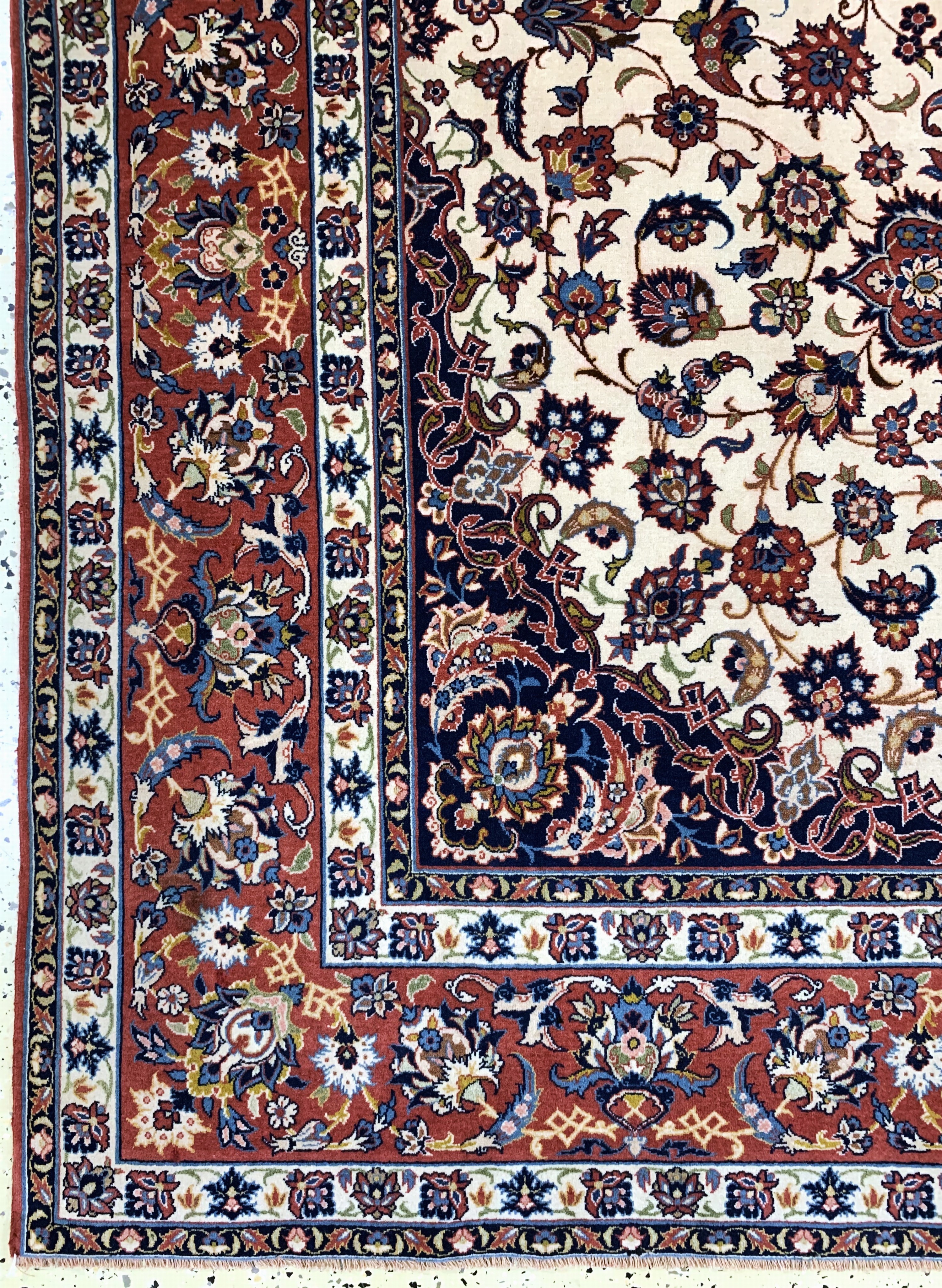 Detail b: Esfahan fein antik, Persien, um 1900, Korkwolle auf Baumwolle, ca. 242 x 154 cm, EHZ: 2(fachkundig gereinigt)