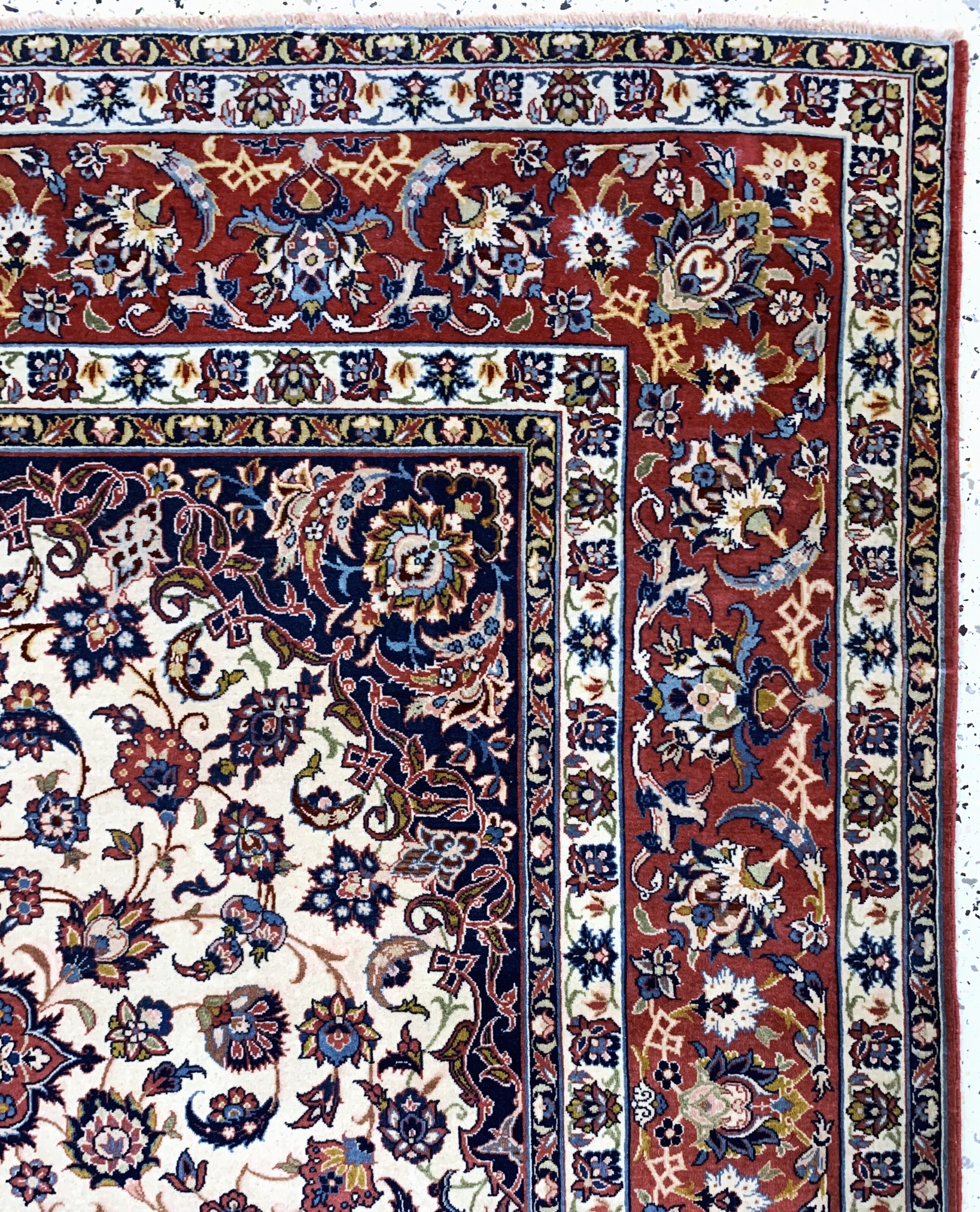 Detail e: Esfahan fein antik, Persien, um 1900, Korkwolle auf Baumwolle, ca. 242 x 154 cm, EHZ: 2(fachkundig gereinigt)