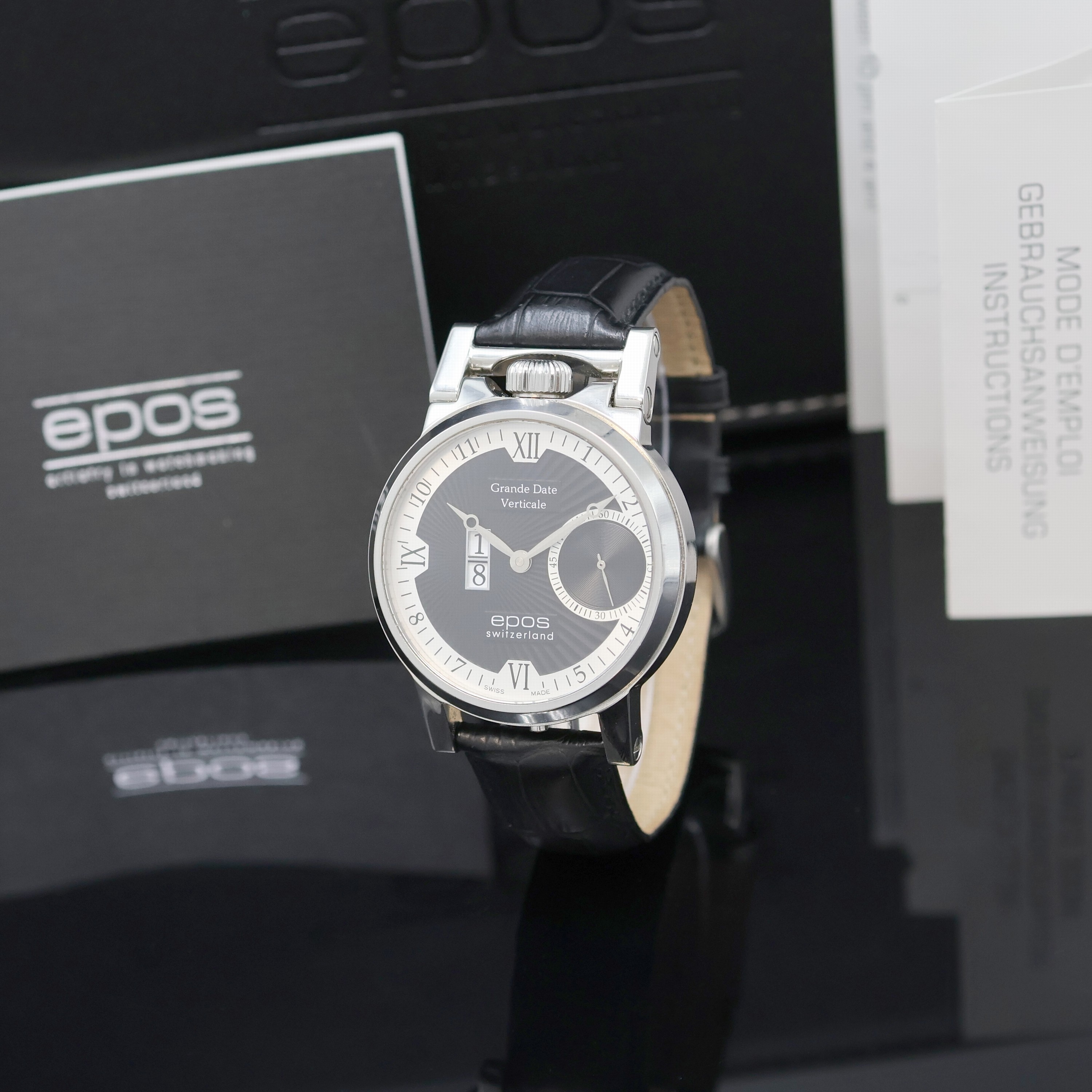 EPOS Vertical BD Herrenarmbanduhr Referenz 3383C, Schweiz lt. beil. Pap. verk. 09/2015, Handaufzug, Edelstahlgeh., beids. Saphirvergl., Boden ...