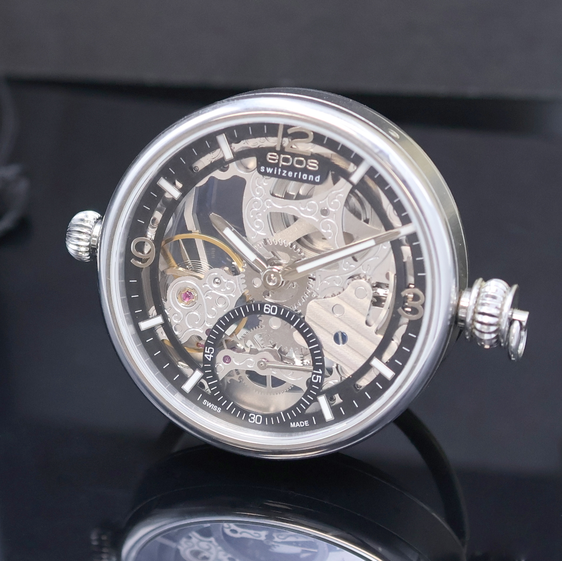 Detail g: EPOS auf 2015 Stück limitierte 3-in-1 Armband-/Taschen-/Tischuhr Referenz 3429, Schweiz lt. beil. Pap. verk. 10/2015, Handaufzug, äußeres ...