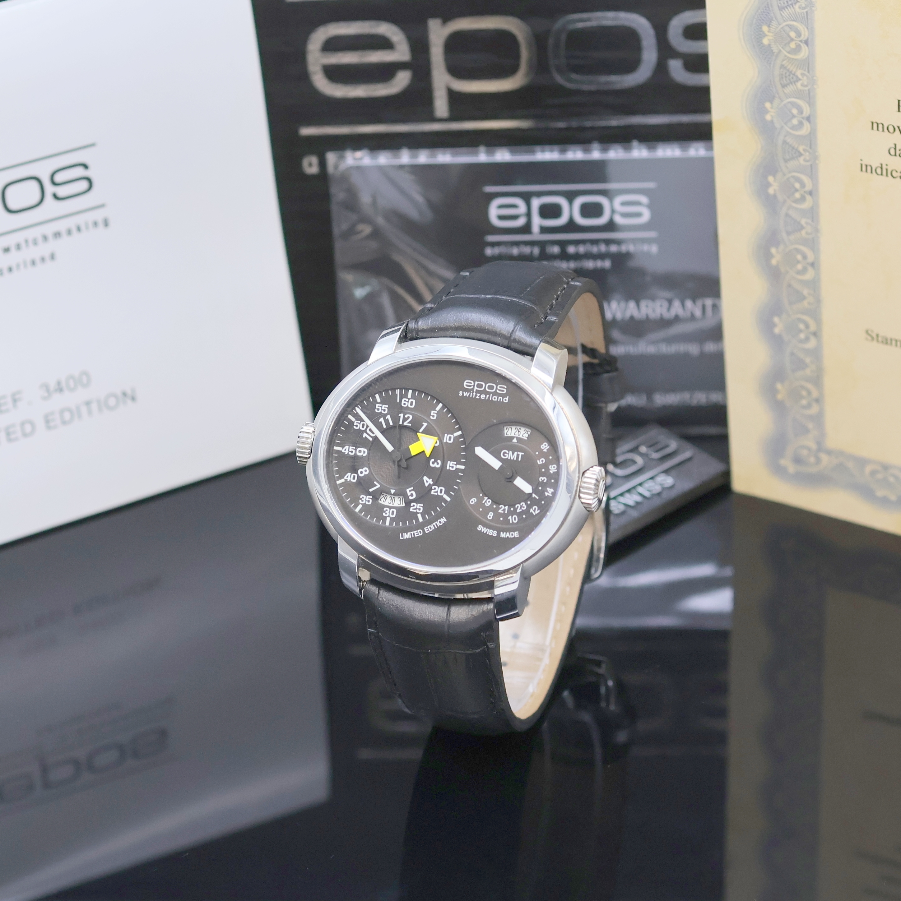 EPOS Oeuvre d'Art auf 999 Stück limitierte Herrenarmbanduhr mit GMT und 2 Werken Referenz 3400, Schweiz lt. beil. Pap. verk. 03/2021, ...
