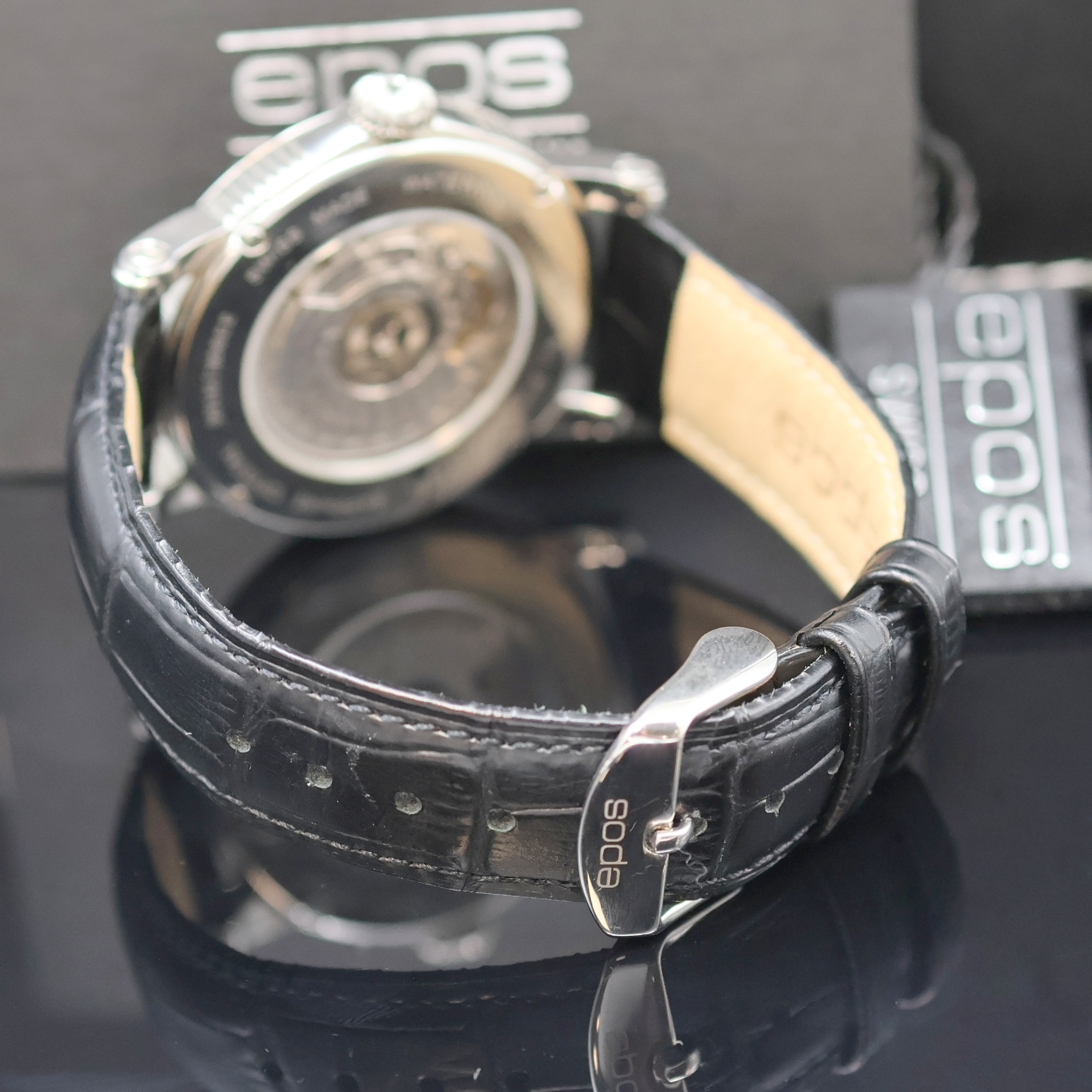 Detail c: EPOS Herrenarmbanduhr Referenz 3390K, Schweiz lt. beil. Pap. verk. 12/2014, Automatik, Edelstahlgeh., beids. vergl., Boden 4-fach verschr., orig. ...