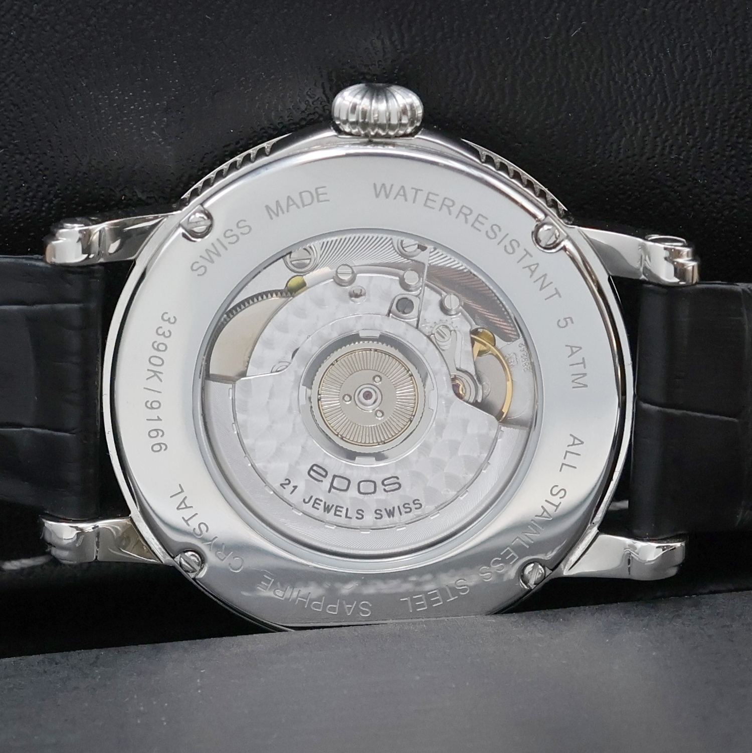 Detail f: EPOS Herrenarmbanduhr Referenz 3390K, Schweiz lt. beil. Pap. verk. 12/2014, Automatik, Edelstahlgeh., beids. vergl., Boden 4-fach verschr., orig. ...