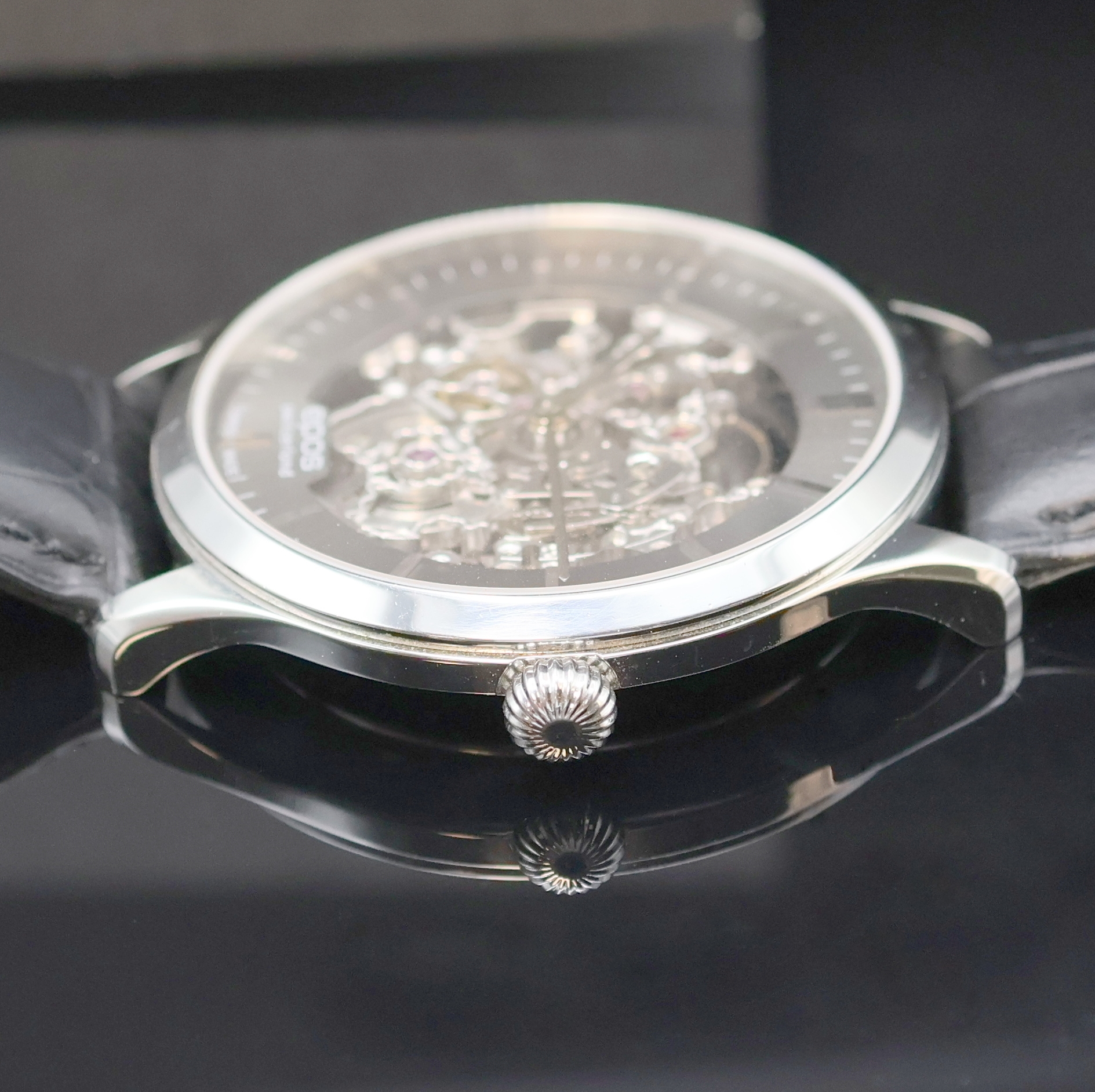 Detail e: EPOS skelettierte Herrenarmbanduhr Referenz 3420Sk, Schweiz lt. beil. Pap. verk. 12/2014, Automatik, schlankes 3-teil. Edelstahlgeh., beids. vergl., ...