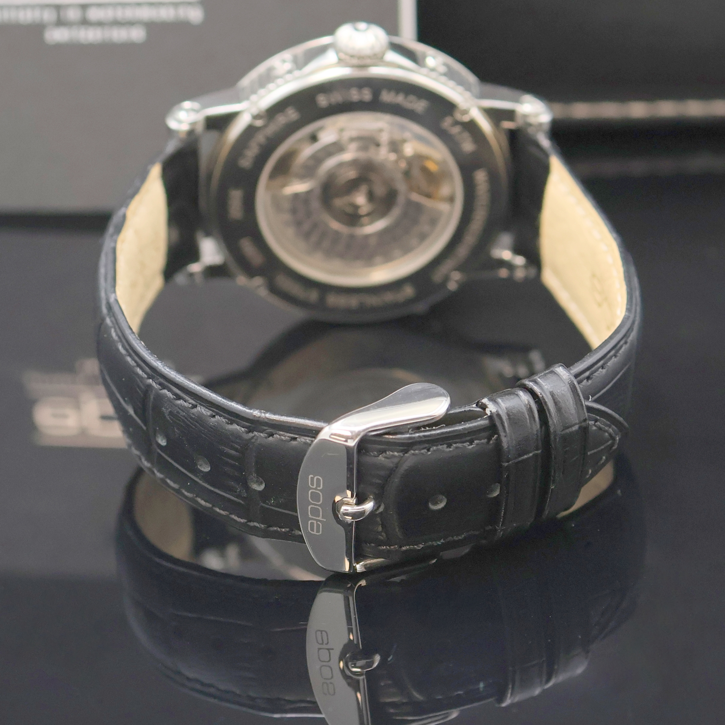 Detail c: EPOS Herrenarmbanduhr Referenz 3391, Schweiz lt. beil. Pap. verk. 06/2015, Automatik, Edelstahlgeh., beids. vergl., Lün. aufgedr., Boden 4-fach ...