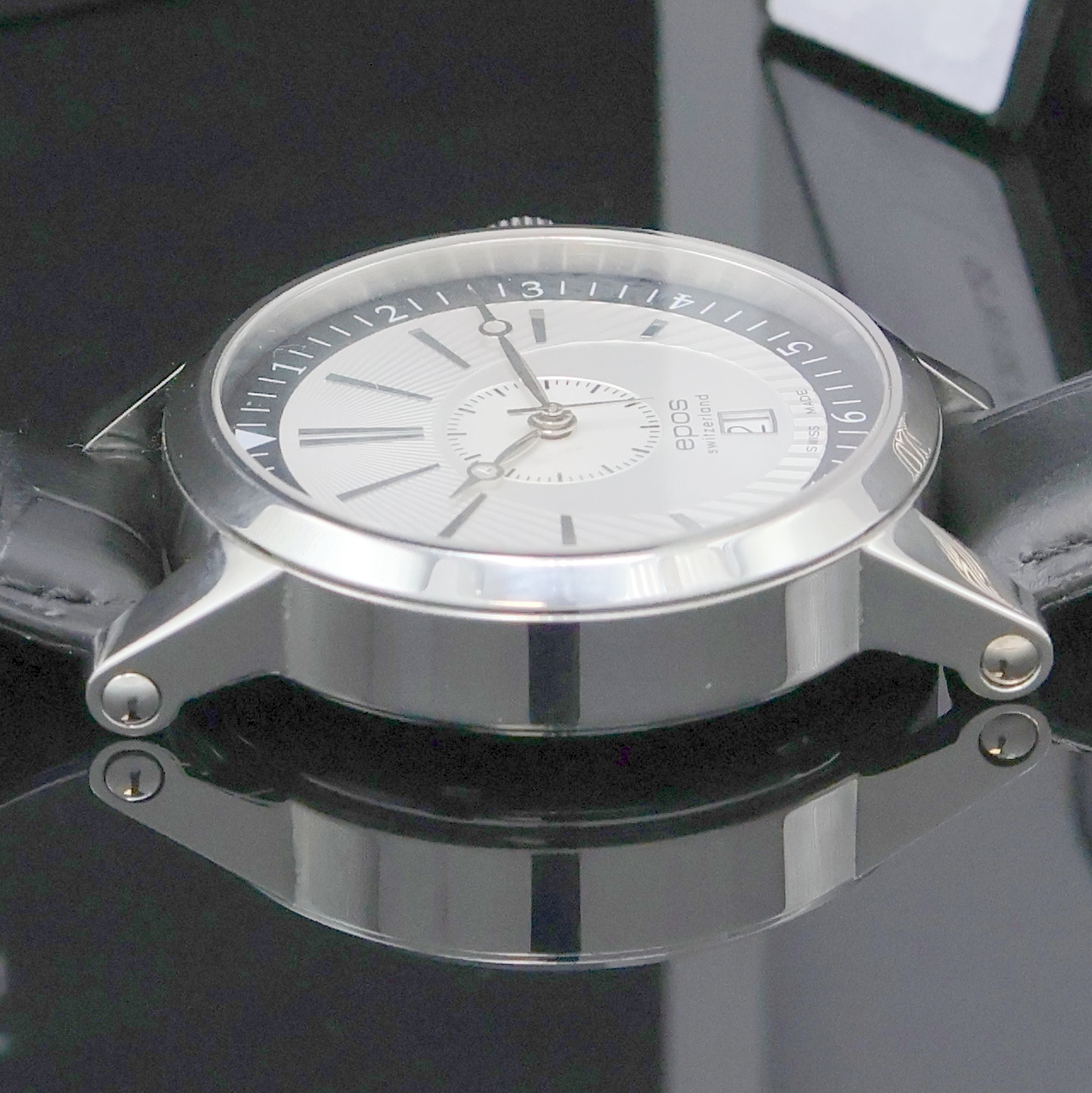 Detail e: EPOS Sophistiquee Herrenarmbanduhr Referenz 3386, Schweiz verk. lt. beil. Pap. 01/2017, Automatik, Edelstahlgeh., beids. vergl., Saphirglas, Boden ...