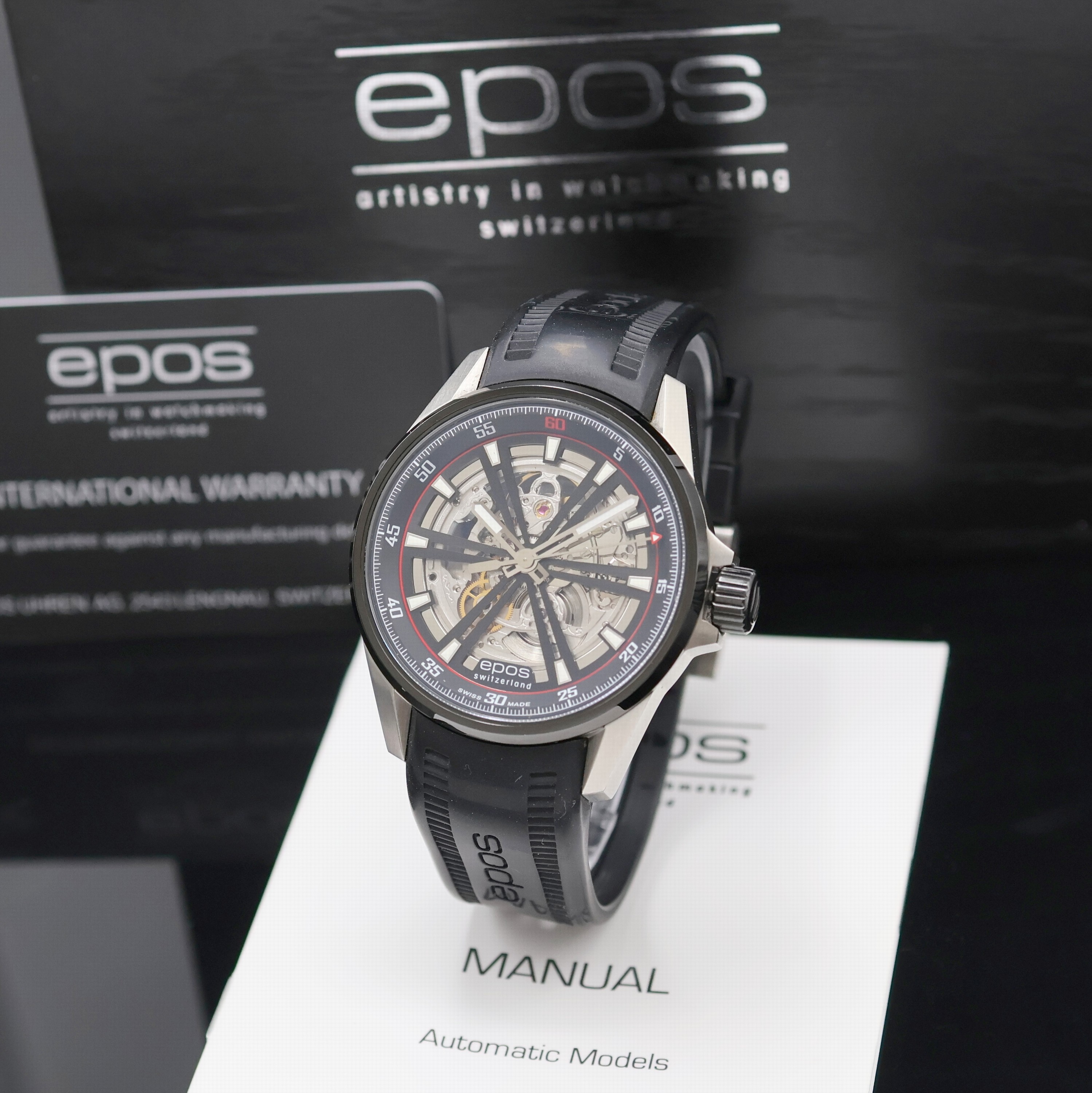 EPOS Sportive Herrenarmbanduhr Referenz 3425, Schweiz lt. beil. Pap. verk. 06/2019, Automatik, Edelstahlgeh. an orig. Kautschukband m. Dornschl., ...