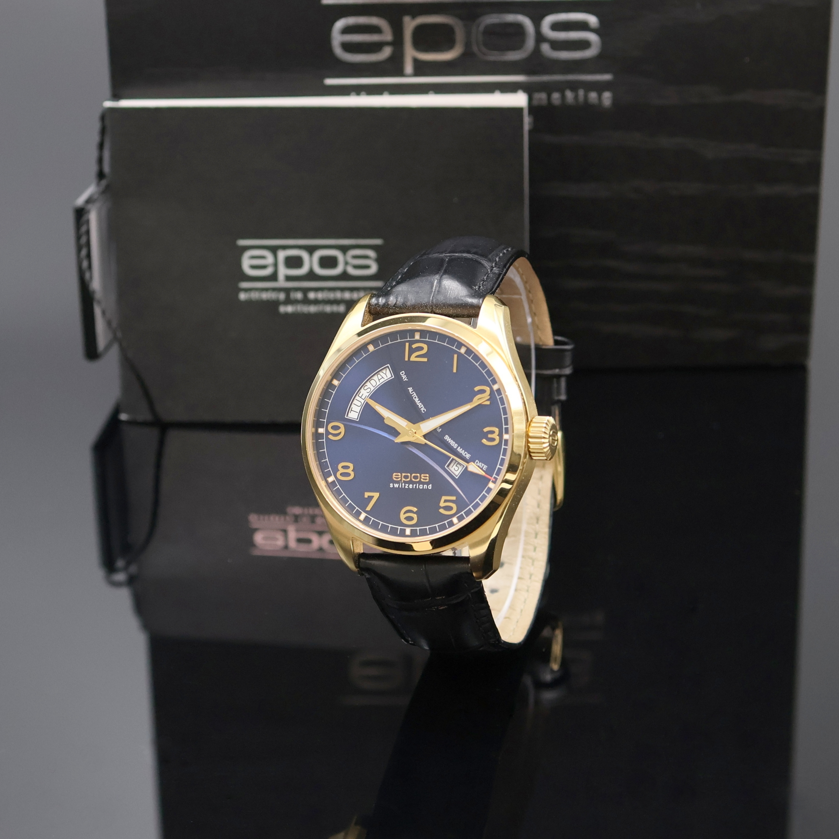 EPOS Timeless vergoldete Herrenarmbanduhr Referenz 3402M, Schweiz lt. beil. Pap. verk. 08/2017, Automatik, beids. vergl., Edelstahlboden 4-fach ...