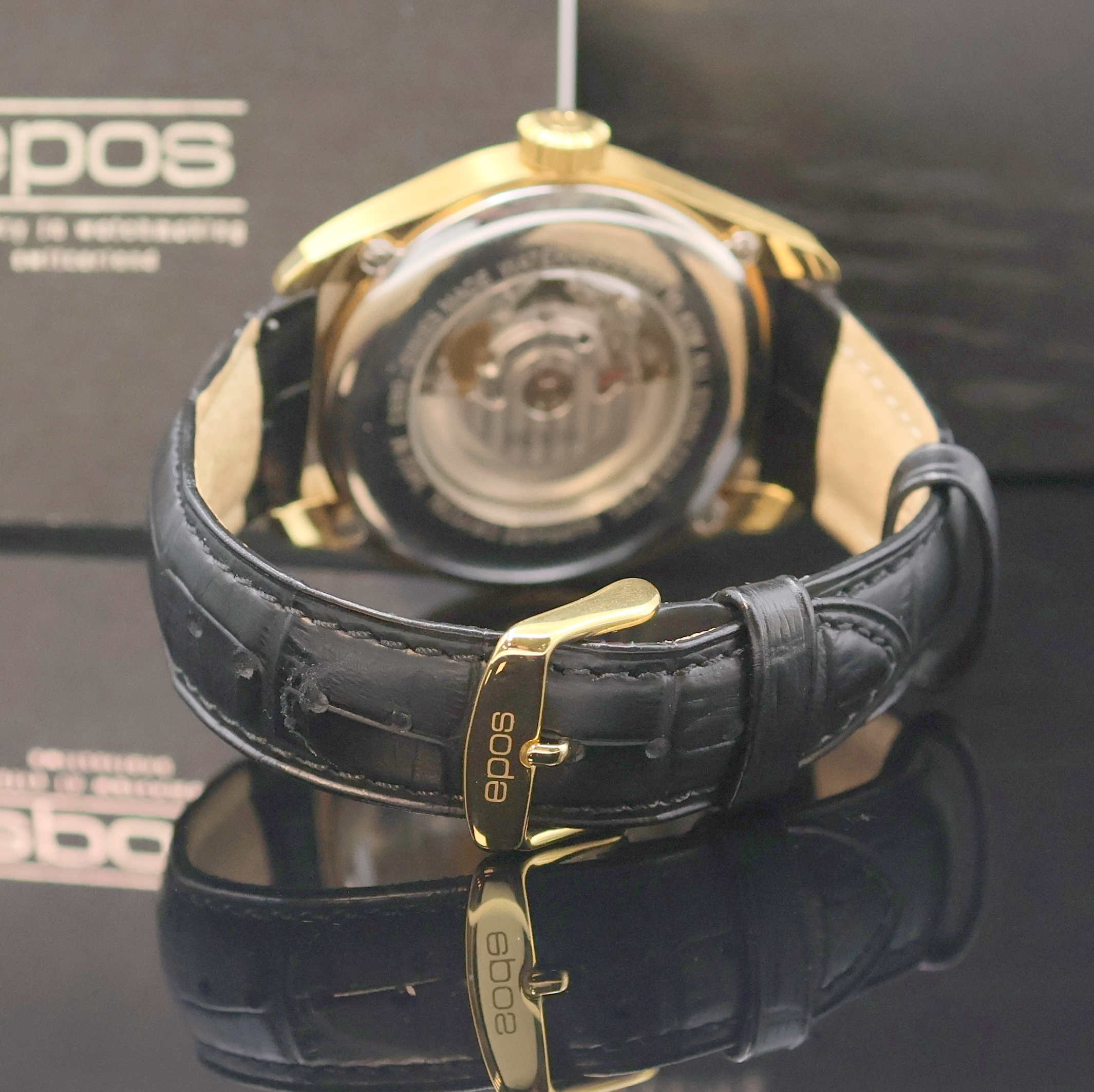 Detail c: EPOS Timeless vergoldete Herrenarmbanduhr Referenz 3402M, Schweiz lt. beil. Pap. verk. 08/2017, Automatik, beids. vergl., Edelstahlboden 4-fach ...