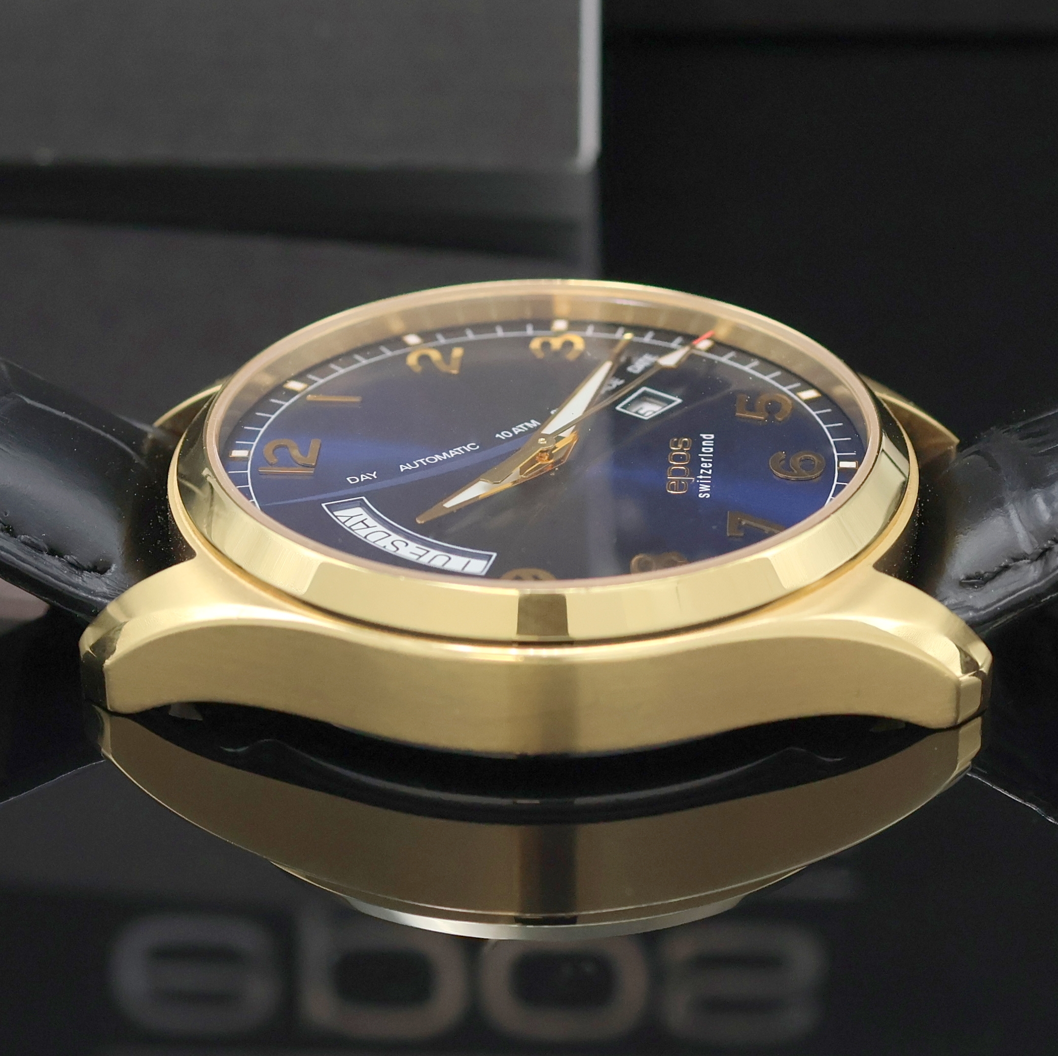 Detail e: EPOS Timeless vergoldete Herrenarmbanduhr Referenz 3402M, Schweiz lt. beil. Pap. verk. 08/2017, Automatik, beids. vergl., Edelstahlboden 4-fach ...