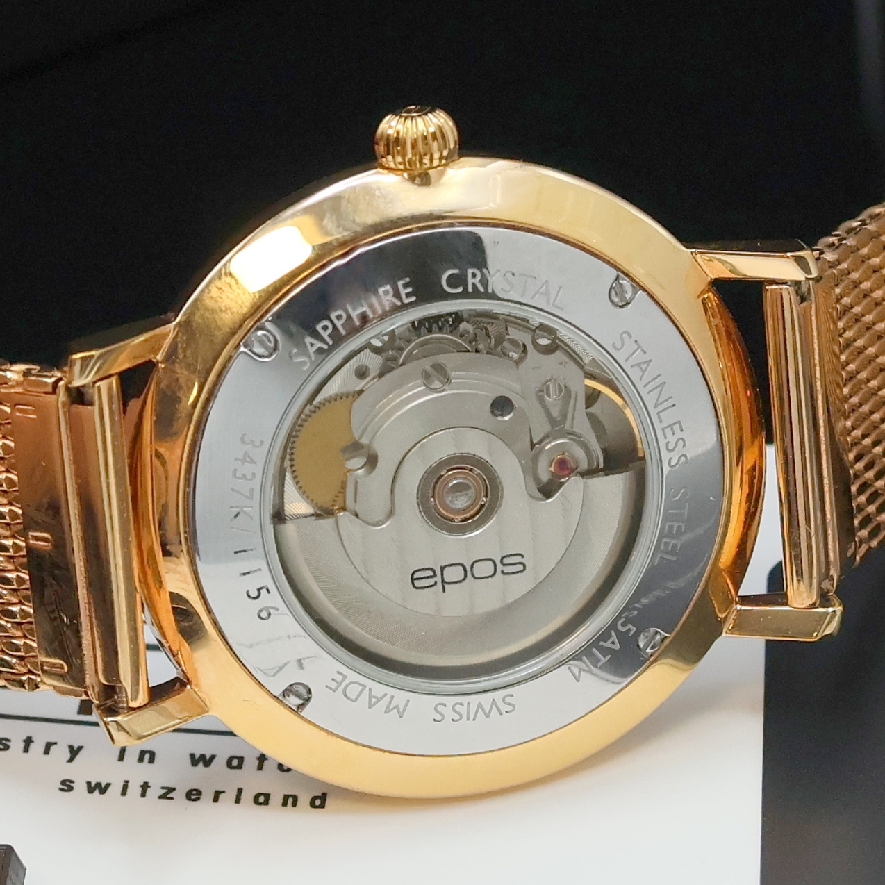 Detail f: EPOS Herrenarmbanduhr Referenz 3437K, Schweiz lt. Pap. verk. 01/2020, Automatik, verg. 3-teil. Geh. an verg. Milanaiseband m. Faltschl., 4-fach ...