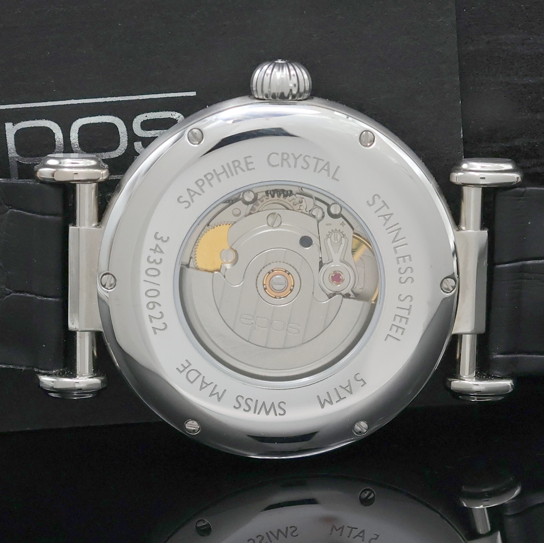 Detail e: EPOS Originale Herrenarmbanduhr Referenz 3430, Schweiz lt. beil. Pap. verk. 09/2017, Automatik, Edelstahlgeh., beids. vergl., Saphirglas, Boden ...