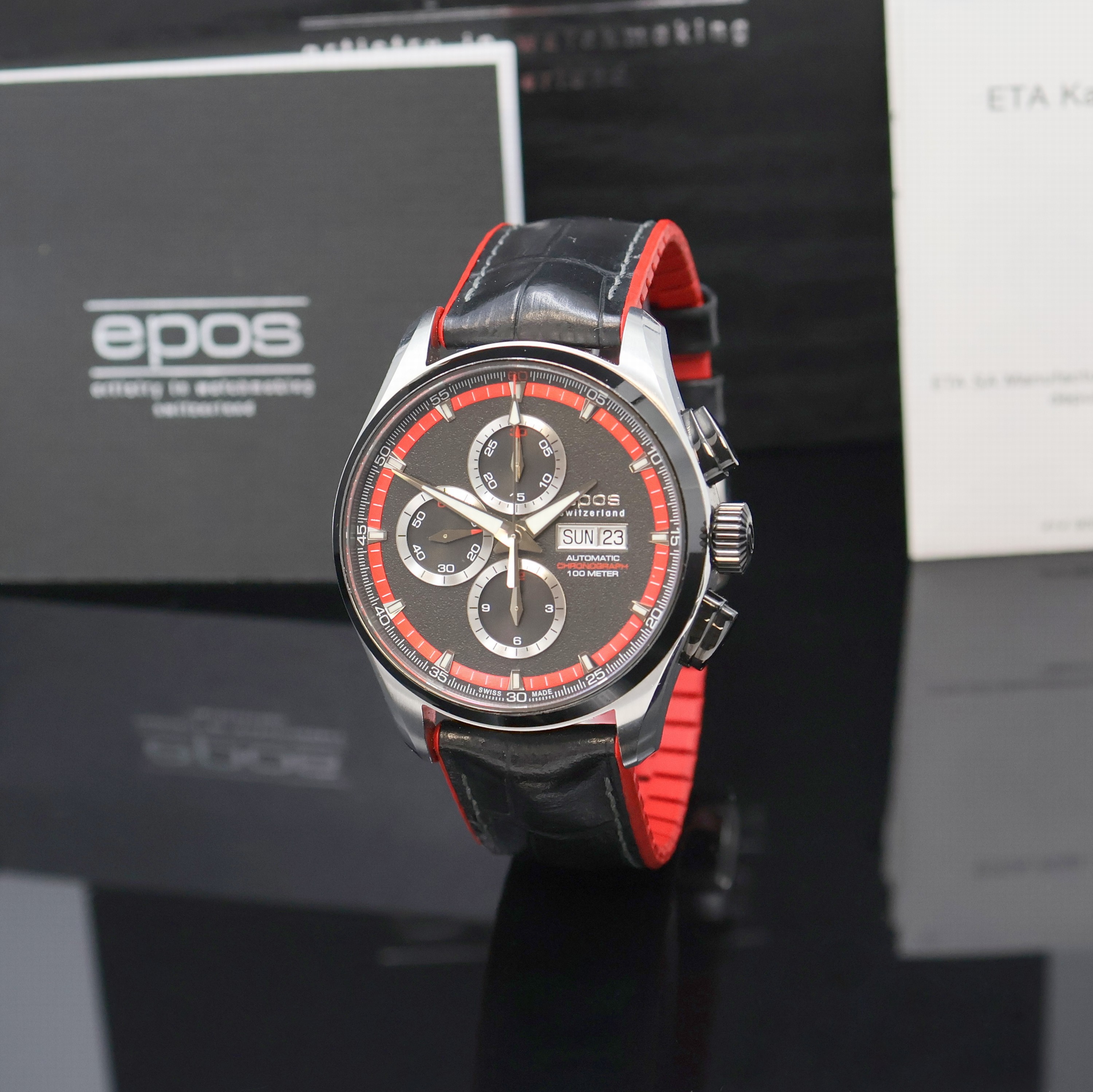 EPOS Sportive Herrenchronograph Referenz 3433, Schweiz lt. beil. Pap. verk. 01/2017, Automatik, Geh. in Edelstahl, Lünette, Krone u. Korrekturdr. ...