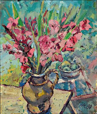 Image 26972950 - Heinz Reiss, 1923 Haßloch-2008, Blumenstillleben mit Gladiolen, 1989, ...