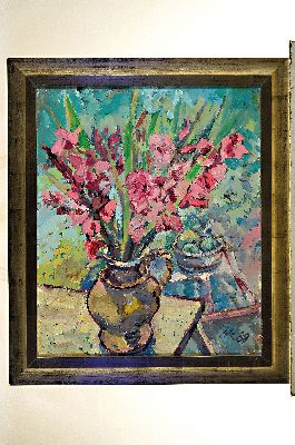 26972950k - Heinz Reiss, 1923 Haßloch-2008, Blumenstillleben mit Gladiolen, 1989, ...