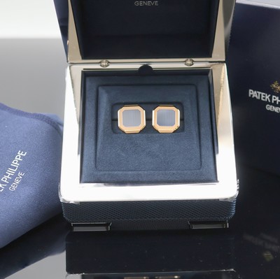 Image PATEK PHILIPPE GENEVE nearly mint 18k pink gold cufflinks design Cubitus with original ...