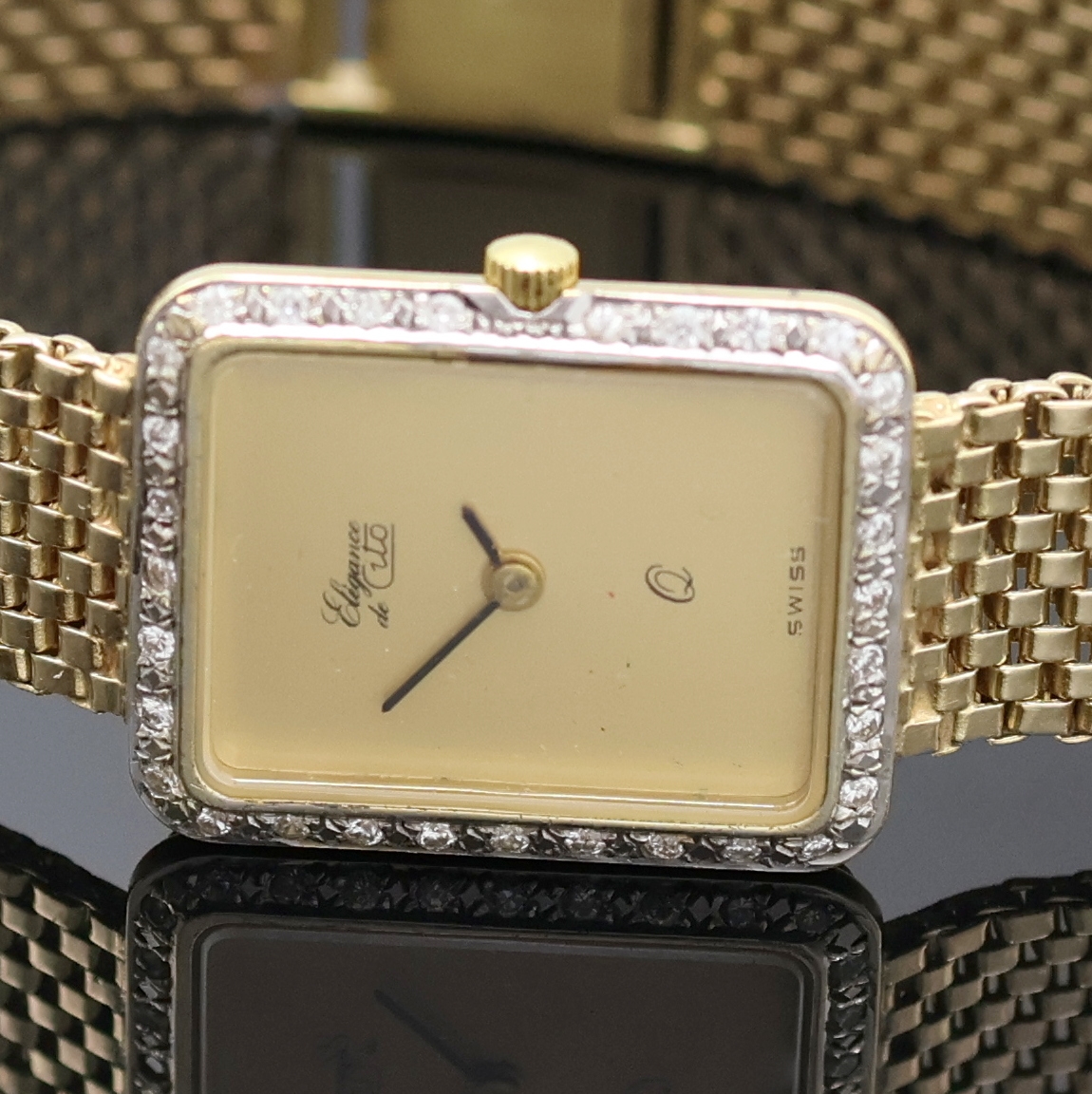 Detail a: ELEGANCE DE CITO Damenarmbanduhr in GG 585/000 mit Diamanten, Schweiz um 1975, quarz, Boden aufgedr., Goldband, Lünette aufw. m. Diamanten bes., ...