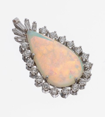 Image 26973342 - 14 kt Gold Opal-Diamant-Anhänger, WG 585/000, tropfenf. Opal-Cabochon mit ...