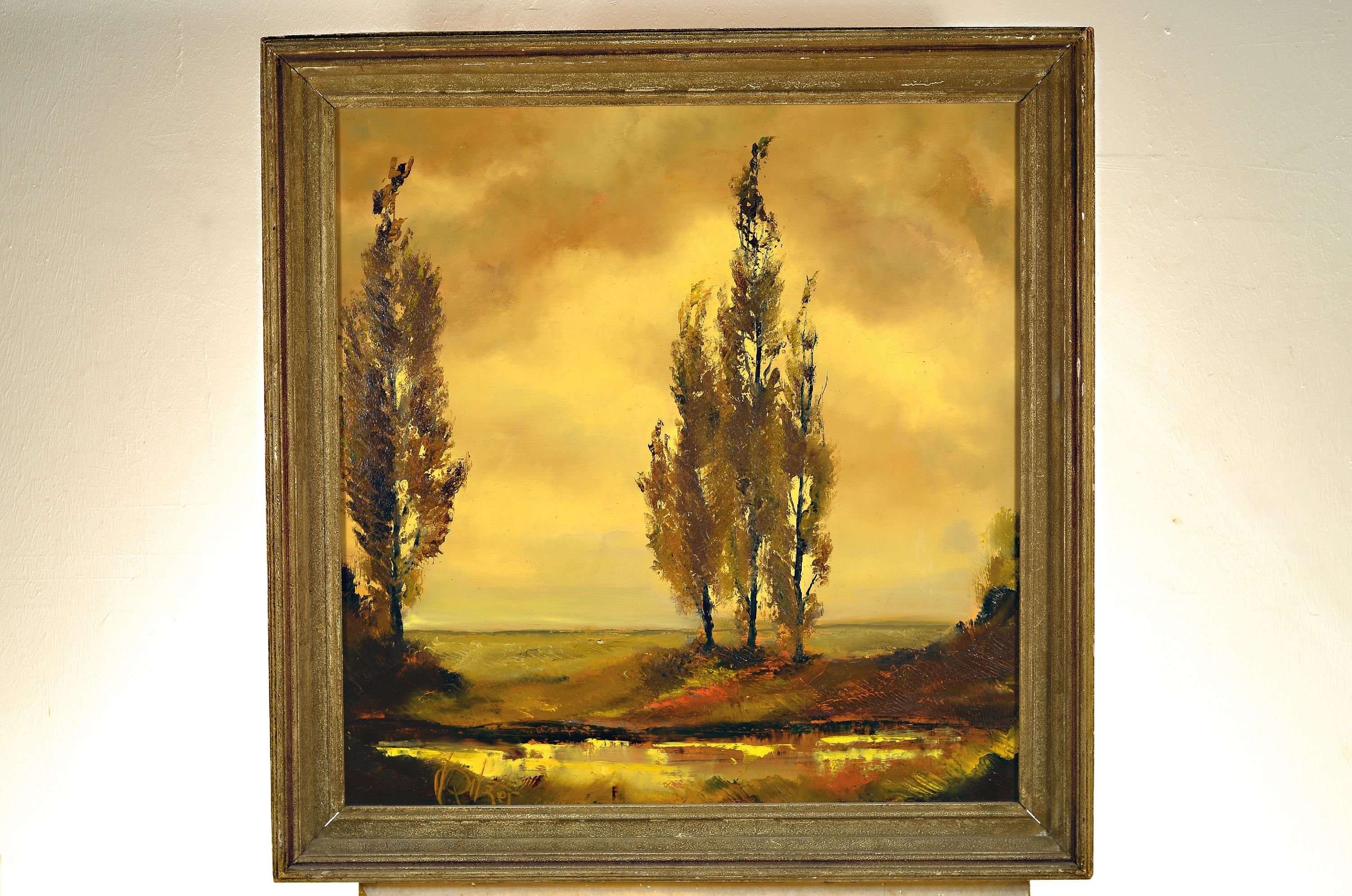 Detail k: Karl Philipp Spitzer, 1887-1959 Speyer, Altrheinlandschaft im Abendlicht, links unten signiert, Öl/Masonit, 93x97 cm