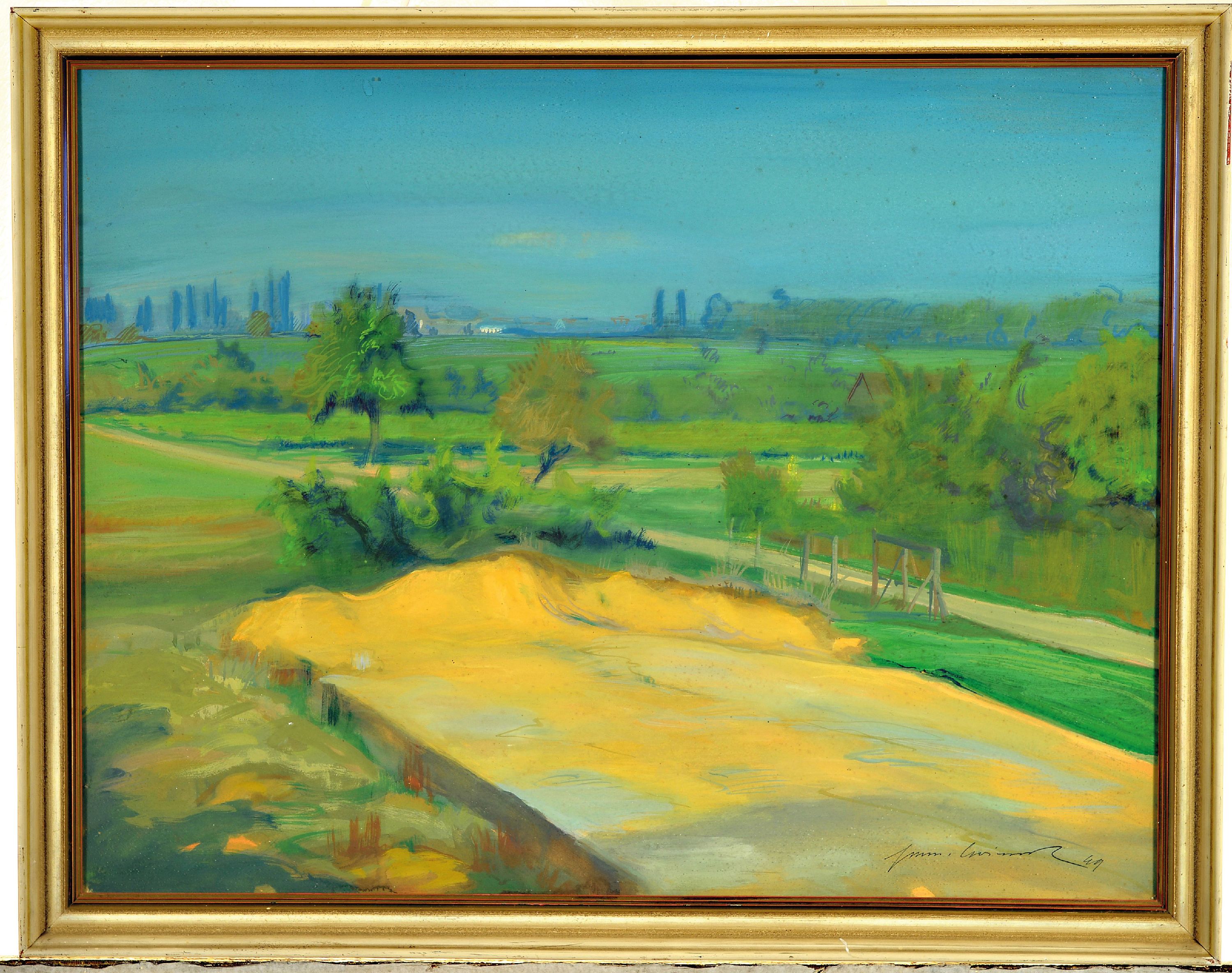 Detail k: Hermann Croissant, 1897-1963 Landau, Aquarell, Blick aus dem Atelierfenster vor Gestaltung des Gartens, signiert und datiert, unter Glas gerahmt ...