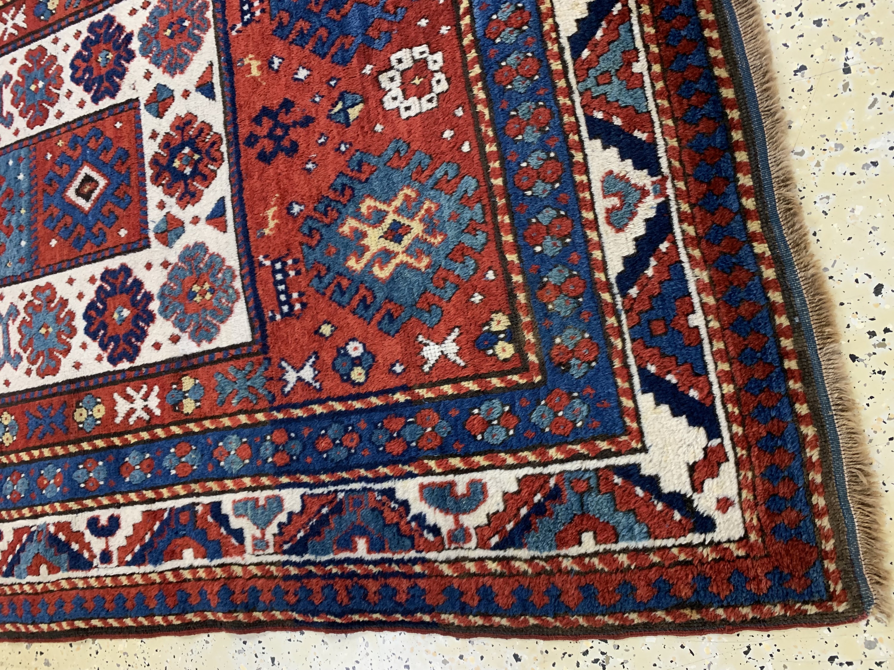 Detail e: "Bordjalou"Kazak antik, Kaukasus, um 1900, Wolle auf Wolle, ca. 230 x 140 cm, gereinigt, EHZ: 2