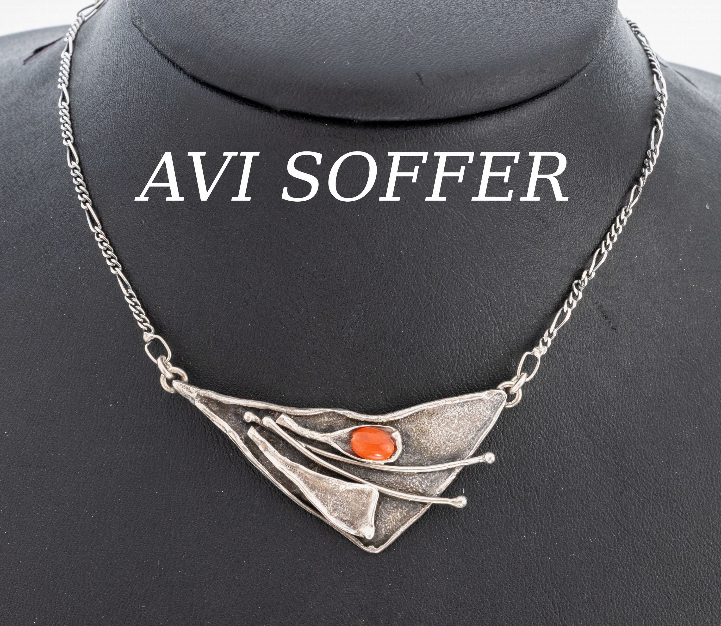 Image 26973640 - AVI SOFFER Korallen-Collier, 925er Silber, Israel, abstraktes Mittelteil mit kl. ovalem ...