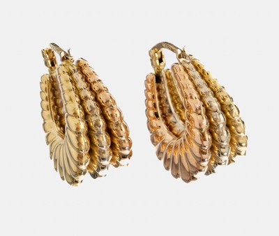 Image 26973646 - Paar 18 kt Gold Ohrcreolen, GG/WG/RG 750/000, hohl gearbeitet, ...