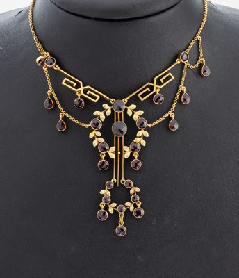 Image 26973697 - Außergewöhnliches 14 kt Gold Jugendstil Granat-Collier, um 1905, GG 585/000 ...