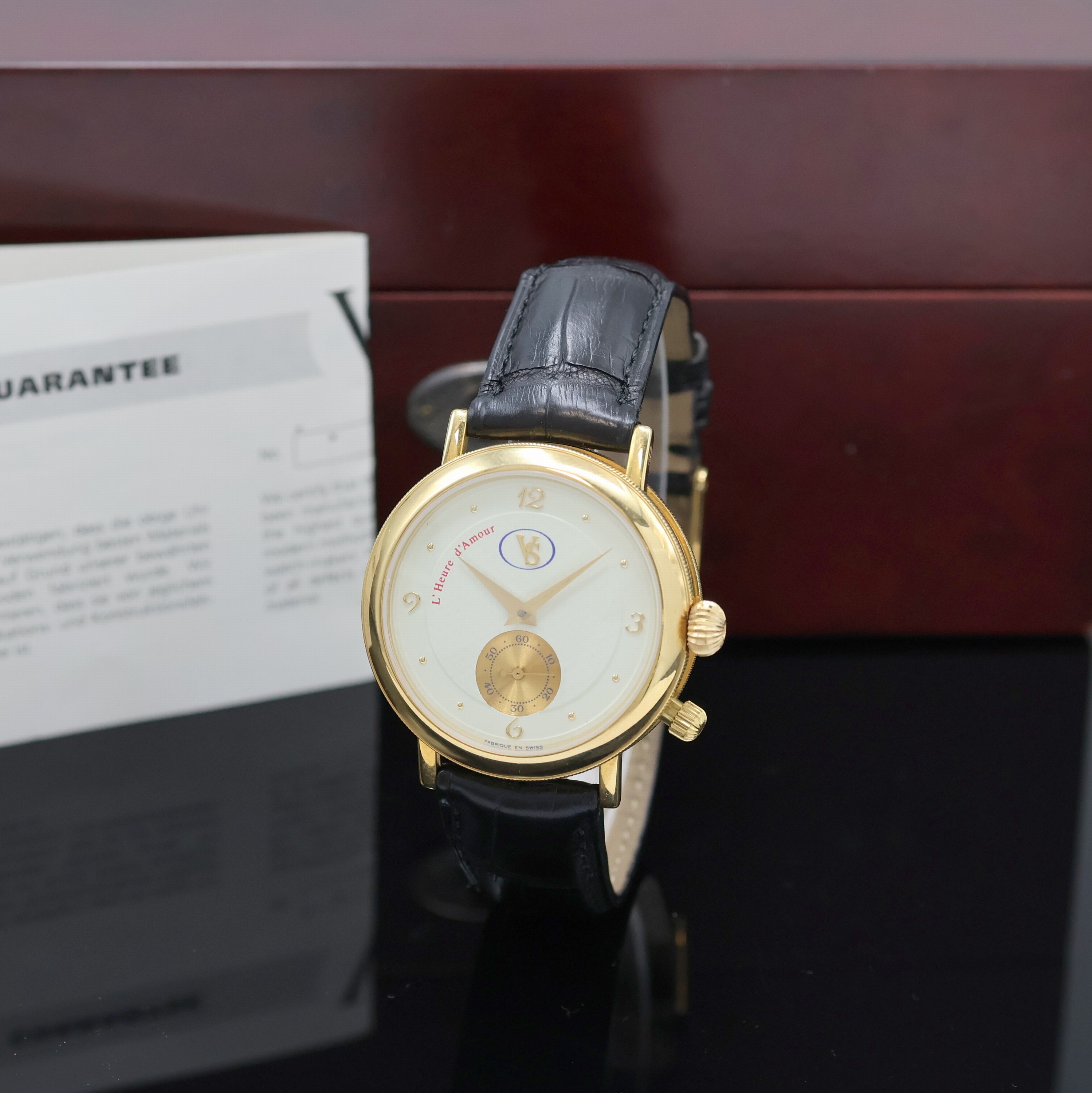 VALUE SWISS auf 99 Stück limitierte Herrenarmbanduhr Serie L'heure D`Amour in GG 750/000, Handaufzug, Schweiz um 2000, massiv GG 750/000 inkl. ...