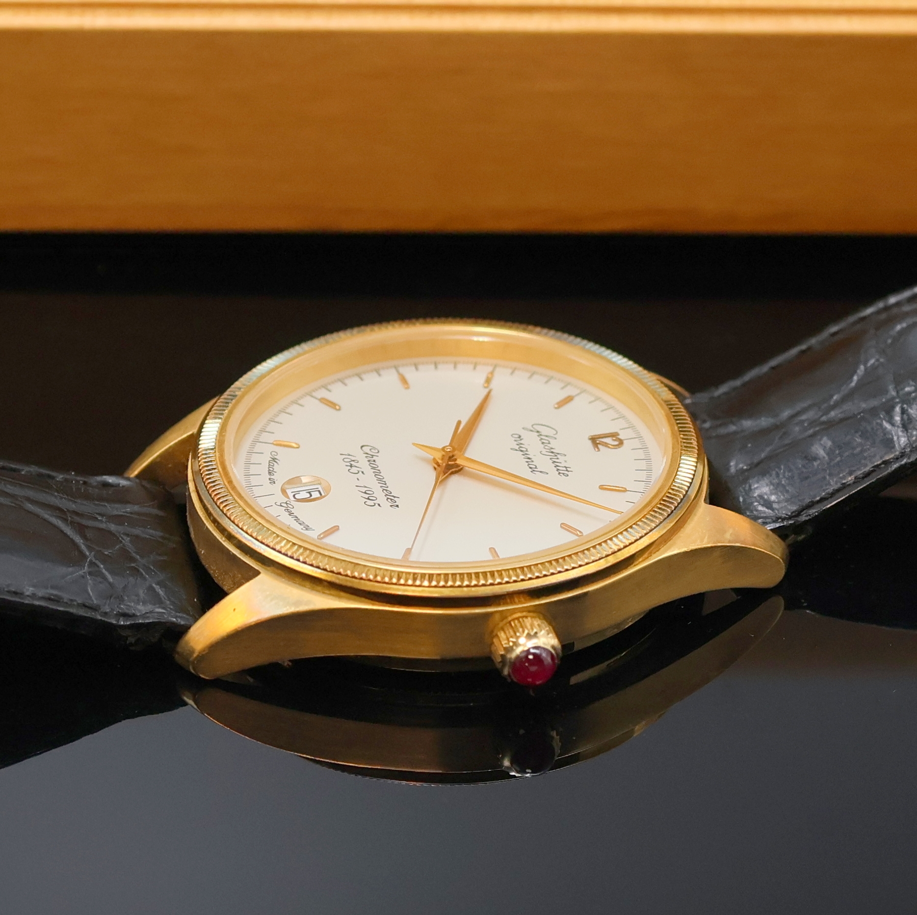 Detail c: GLASHÜTTE Original auf 300 Stück limitierte Jubiläums Herrenarmbanduhr in RoseG 750/000, Handaufzug, Deutschland verk. lt. Pap. 10/1995, zum 150 ...