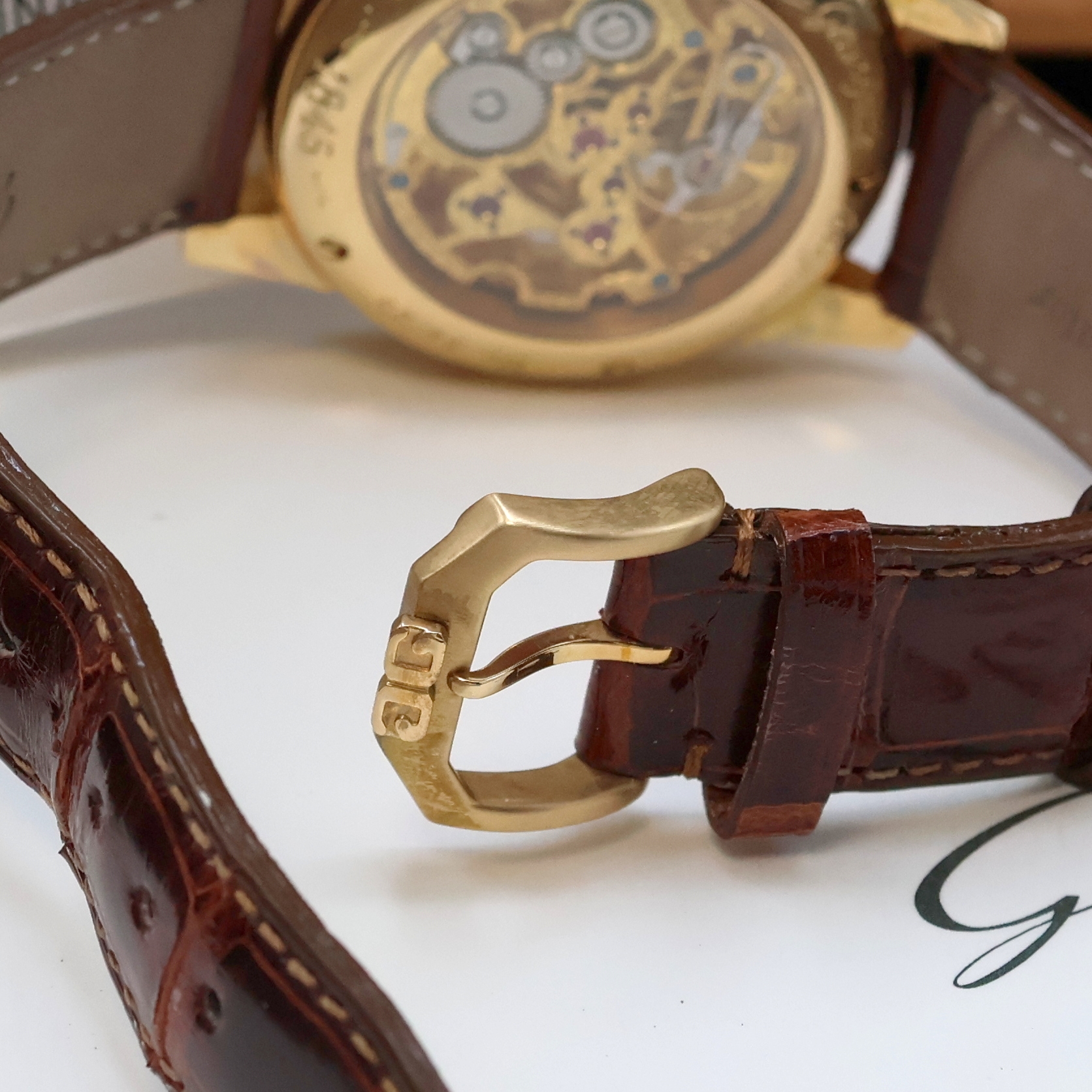 Detail b: GLASHÜTTE ORIGINAL feine und seltene, auf 25 Stück limitierte und skelettierte Armbanduhr Serie 1845 in RoseG 750/000, Handaufzug, beids. vergl., ...