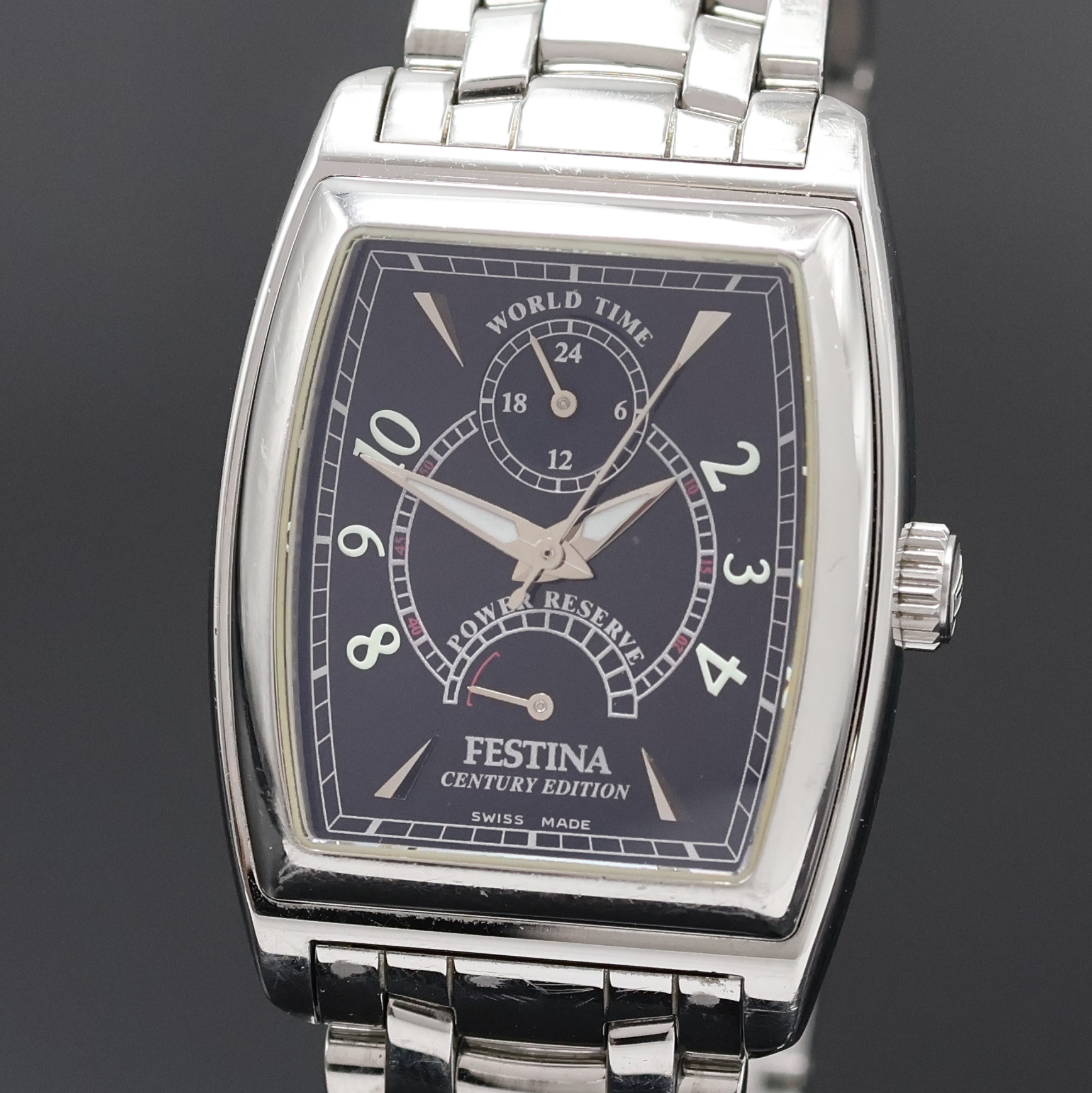 Detail a: FESTINA Herrenarmbanduhr aus der Century Edition Modell World Time, Automatik, Schweiz um 2002, Sondermodell in Edelstahl inkl. Gliederband m. dopp. ...
