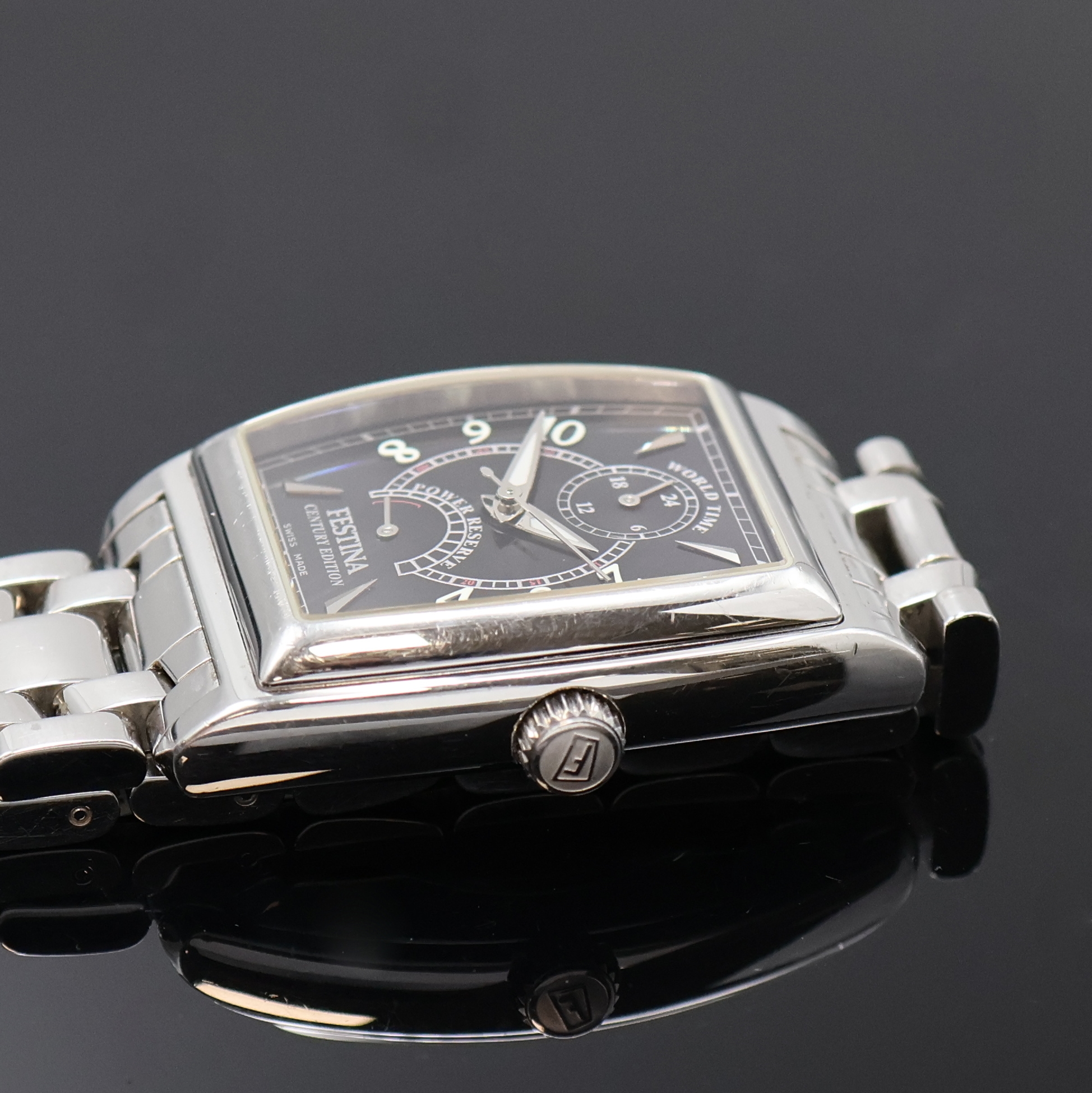 Detail c: FESTINA Herrenarmbanduhr aus der Century Edition Modell World Time, Automatik, Schweiz um 2002, Sondermodell in Edelstahl inkl. Gliederband m. dopp. ...