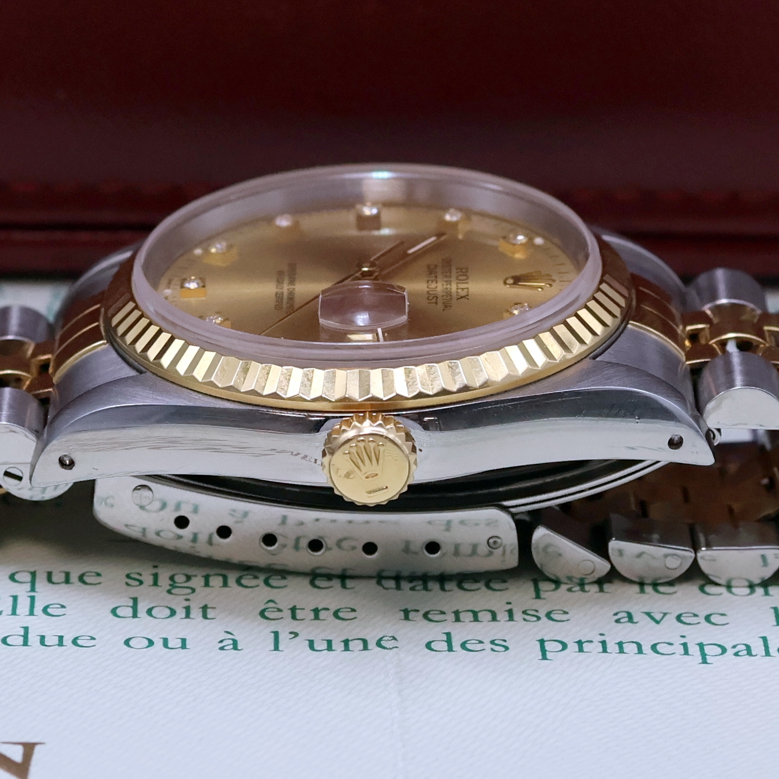 Detail c: ROLEX Oyster Perpetual Datejust Armbanduhr Referenz 16233, Schweiz verk. lt. beil. Zertifikat 10/1993, Automatik, X-Serie, LC 100, Chronometer der ...