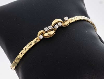Image 26973715 - 14 kt Gold Diamant-Armband, GG/WG 585/000, geschwungenes Mittelteil, 6 kl. in WG ...
