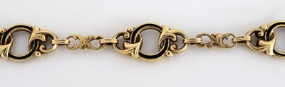 26973725c - 14 kt Gold Biedermeier Collier, um 1860, GG585/000 gepr., geschwungene Glieder, Kreis- ...