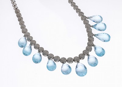 Image 26973726 - Exklusives Aquamarin-Brillant-Collier, WG 750/000, runde Glieder im Verlauf, 11 bewegl. ...