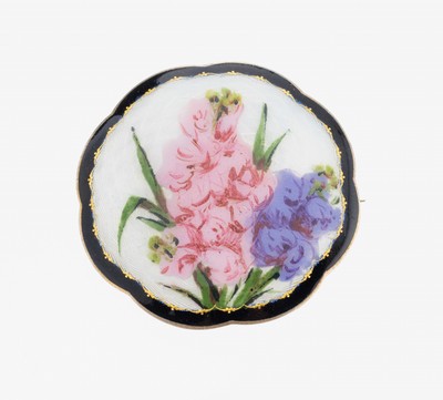 Image 26973743 - Brosche mit Email, 930er Silber, achtpassige Form, polychromes transluzides Email auf ...